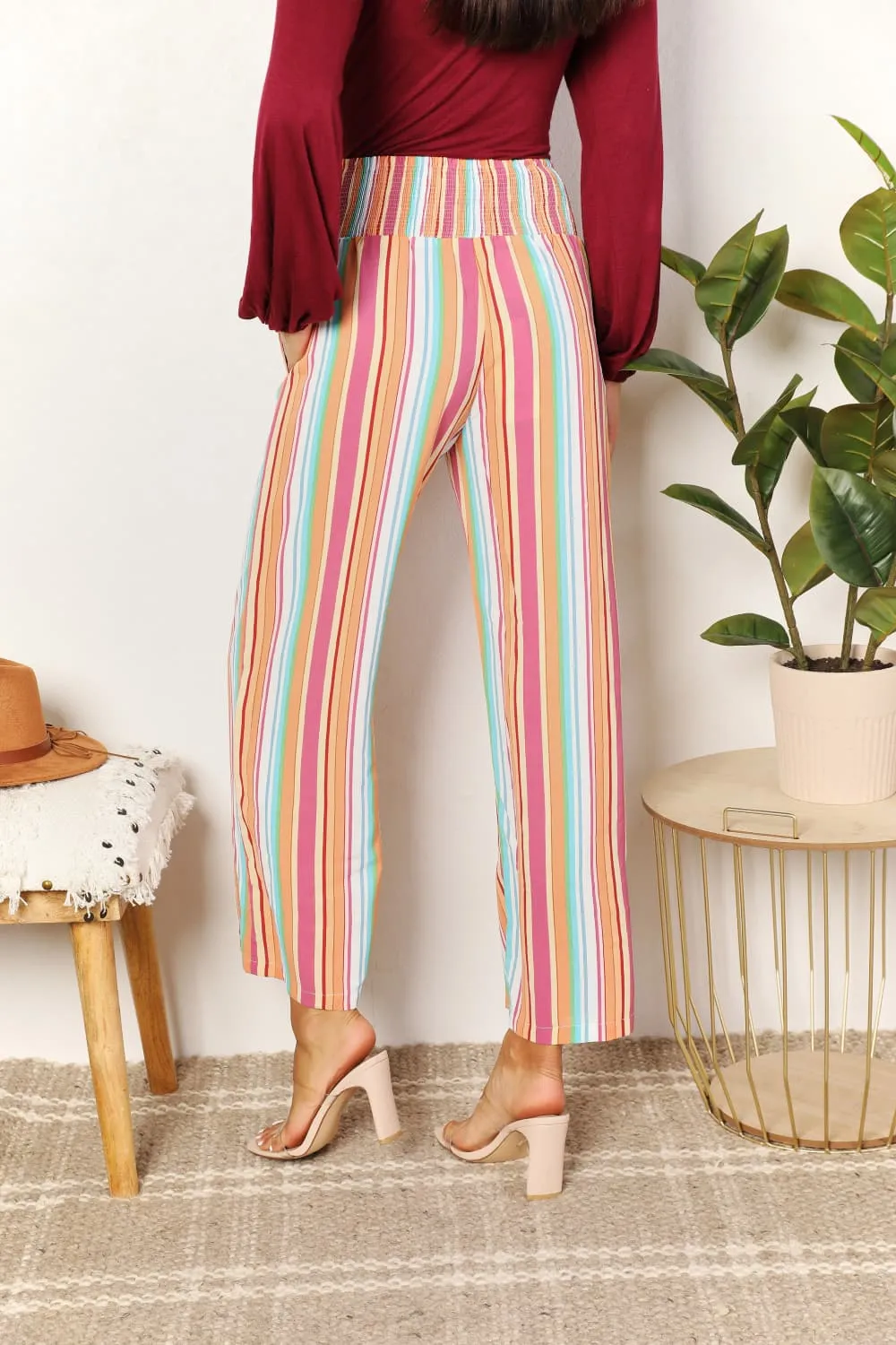 Striped Smocked Waist Pants with Pockets, image 11