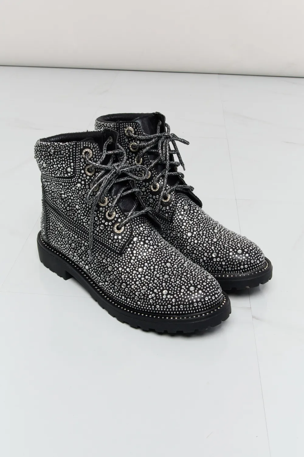 Rhinestone Lace-Up Combat Boots, image 9
