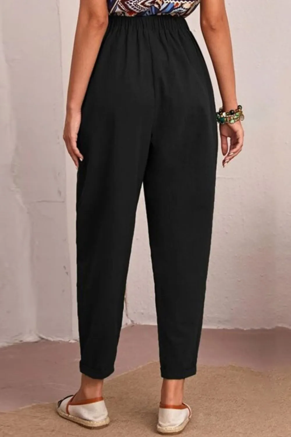 Elastic Waist Pocket Tapered Pants, image 8