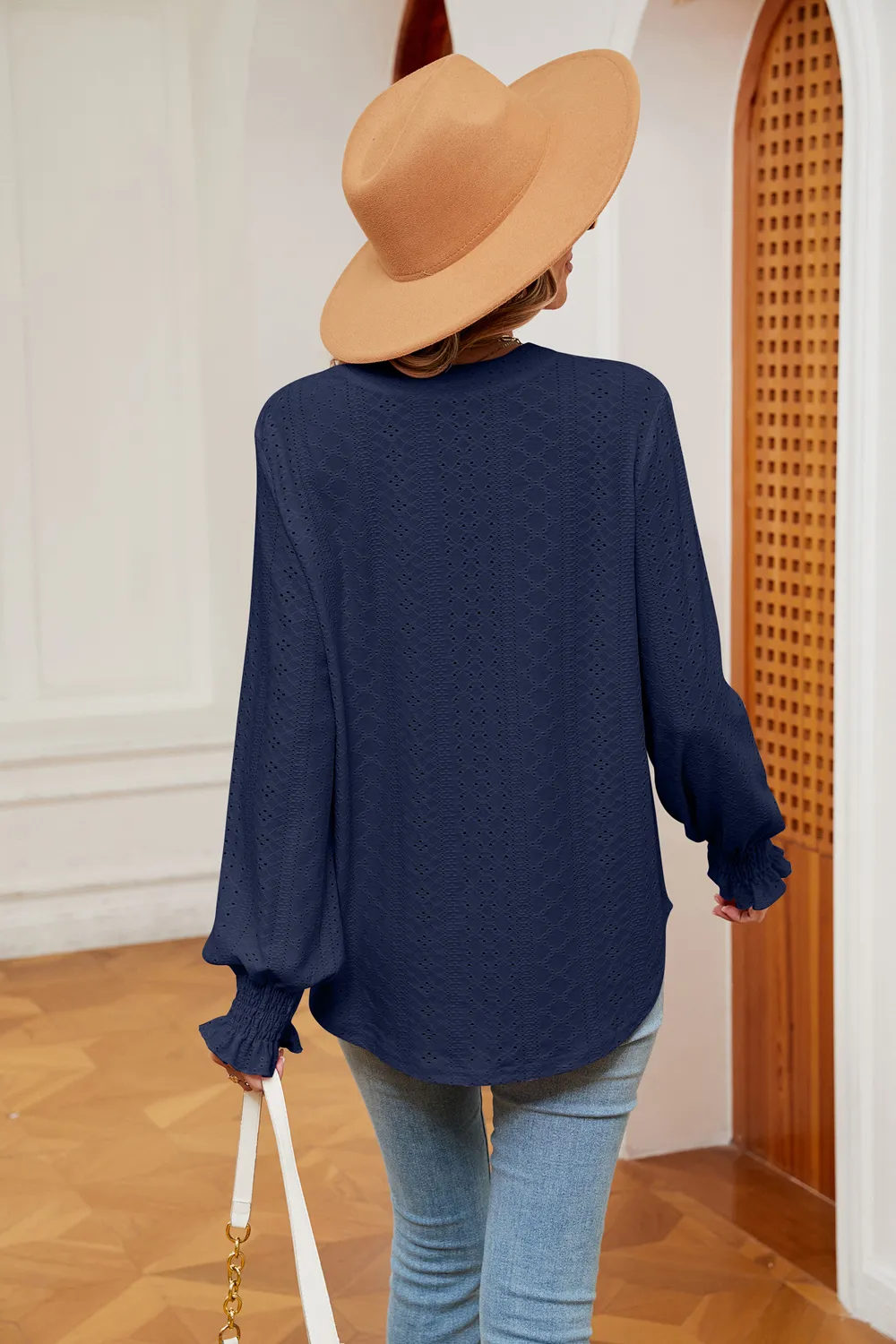 Notched Neck Flounce Sleeve Blouse, image 10