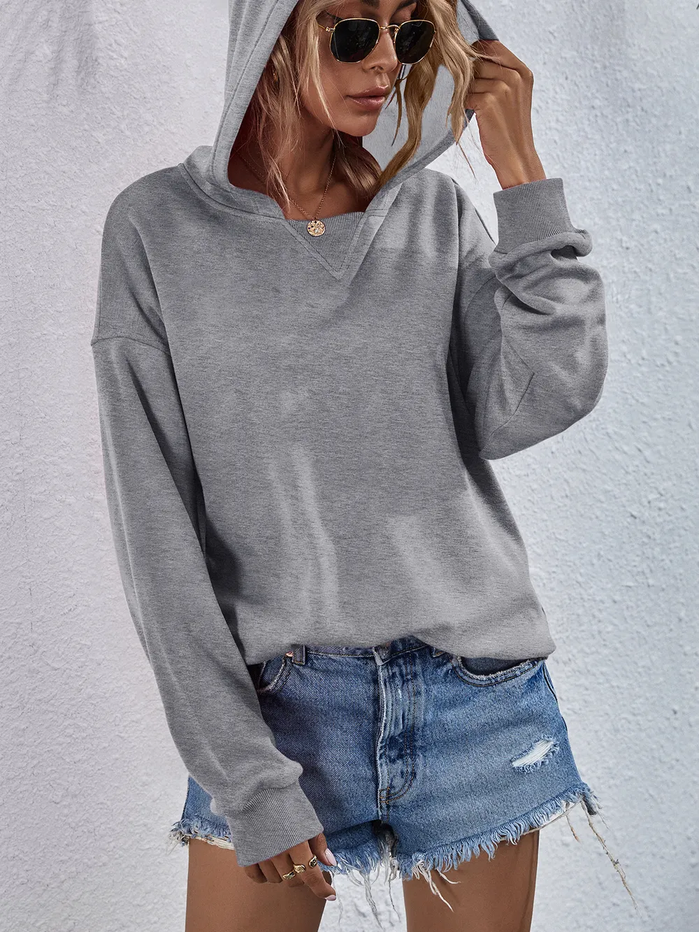 Dropped Shoulder Slit Hoodie, image 6