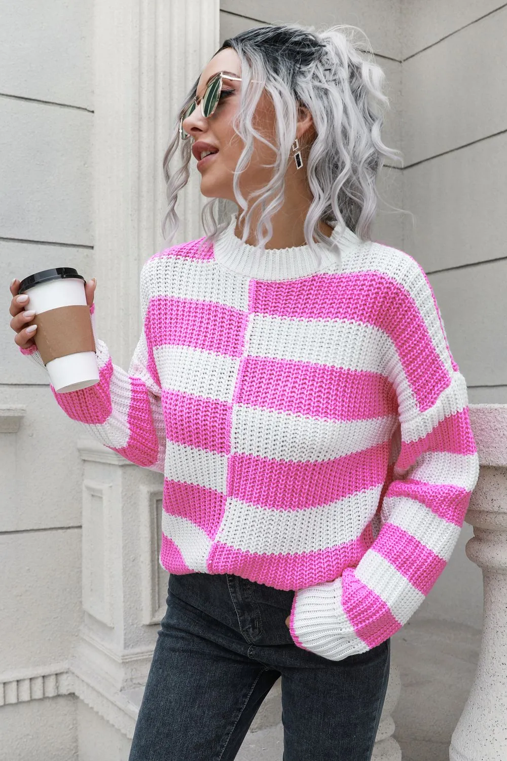 Color Block Dropped Shoulder Sweater, image 4