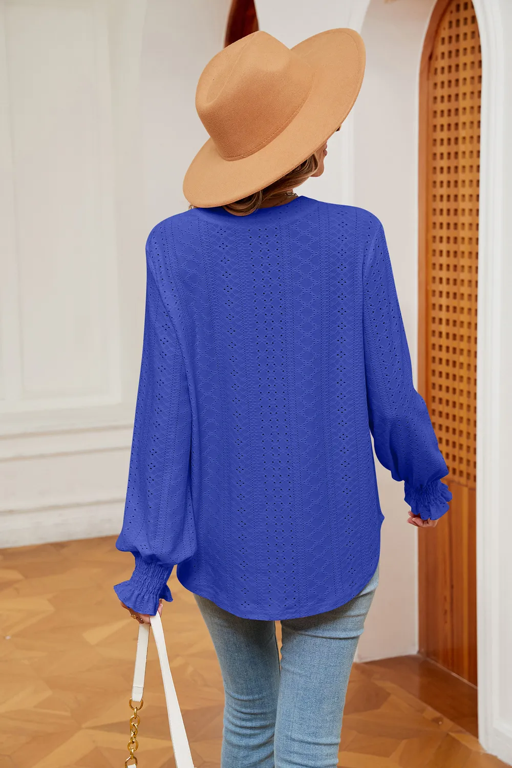 Notched Neck Flounce Sleeve Blouse, image 3