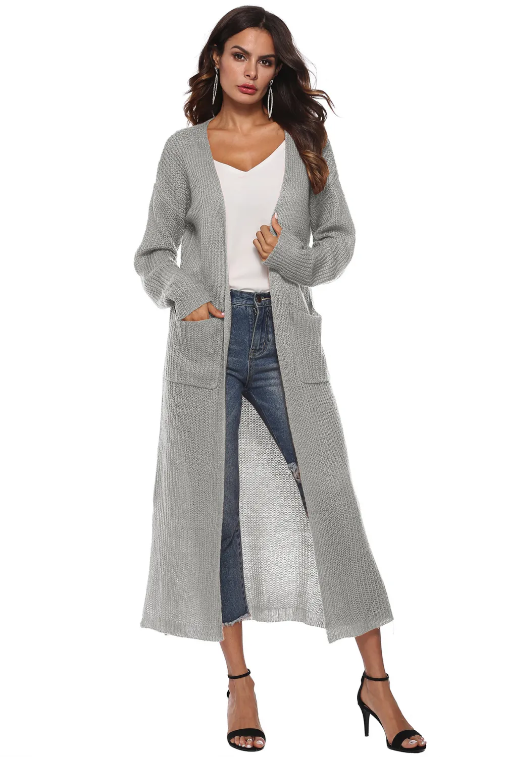 Long Sleeve Open Front Buttoned Cardigan, image 11