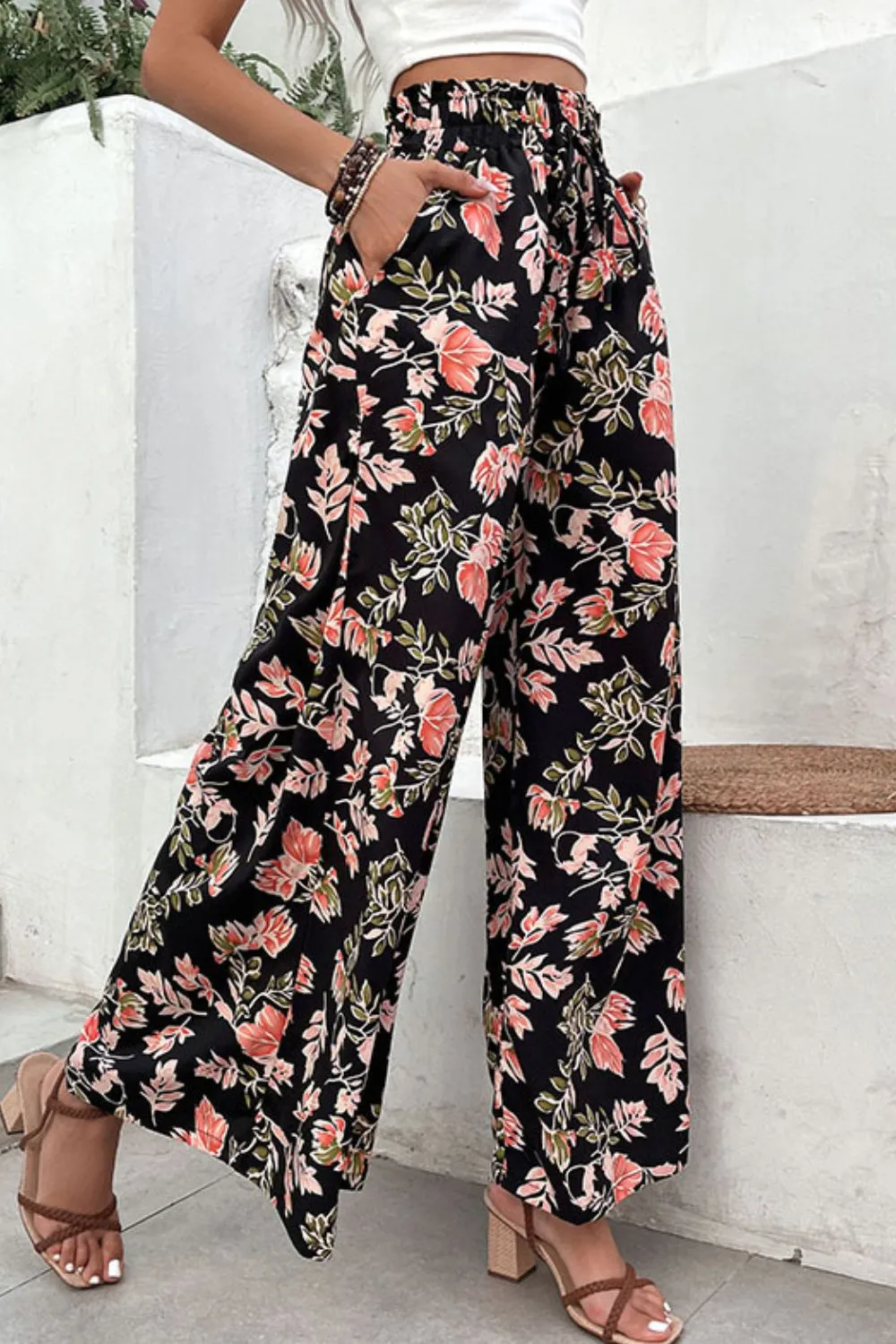 Floral Pull-On Wide Leg Pants, image 4
