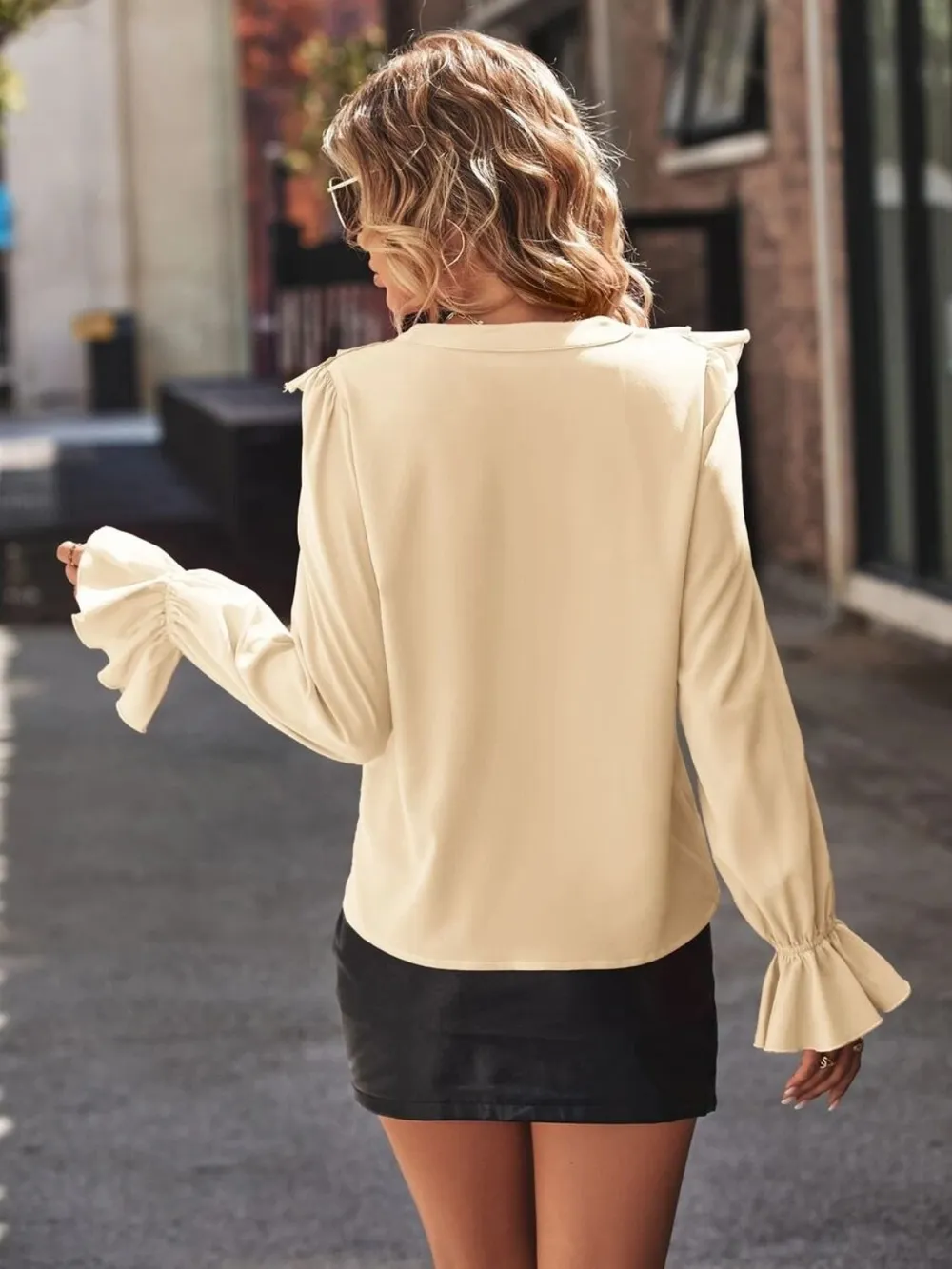 Ruffled V-Neck Flounce Sleeve Shirt, image 18