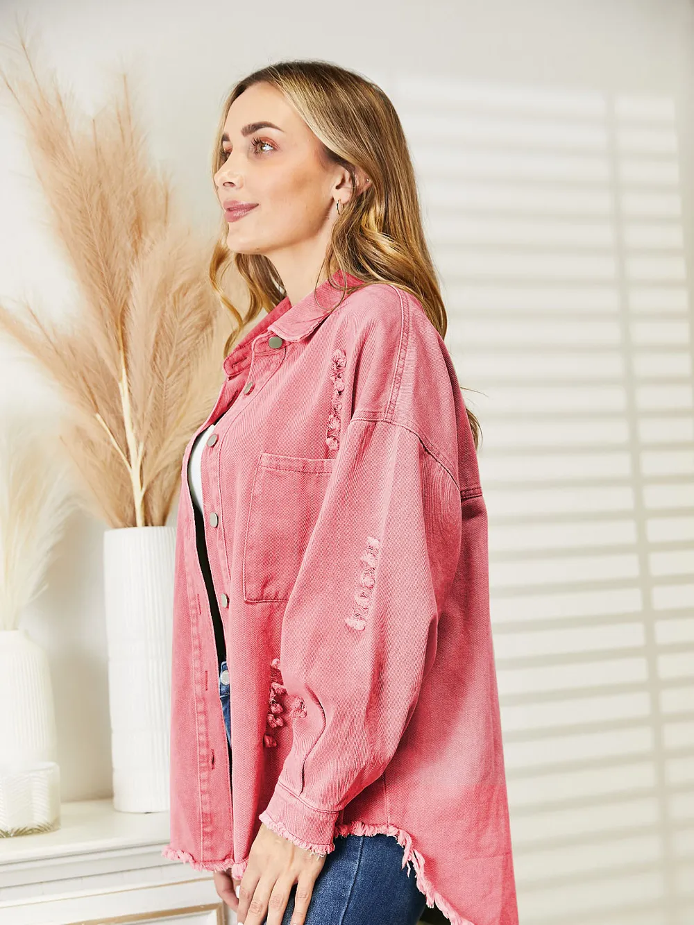 Distressed Raw Hem Denim Jacket, image 17