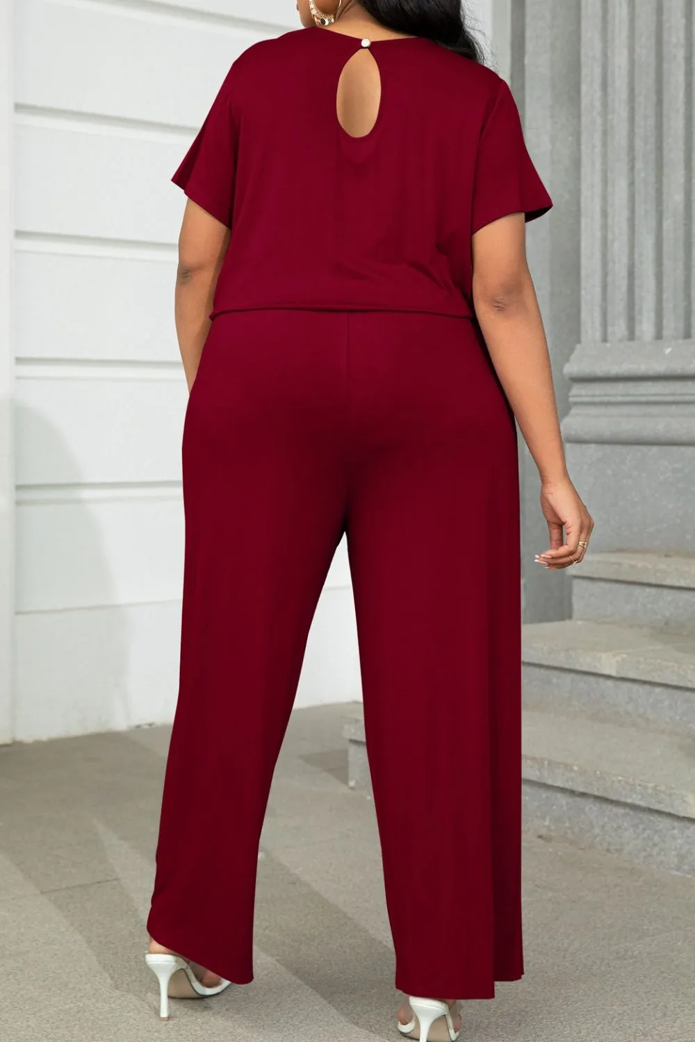 Plus Size Drawstring Waist Short Sleeve Jumpsuit, image 15