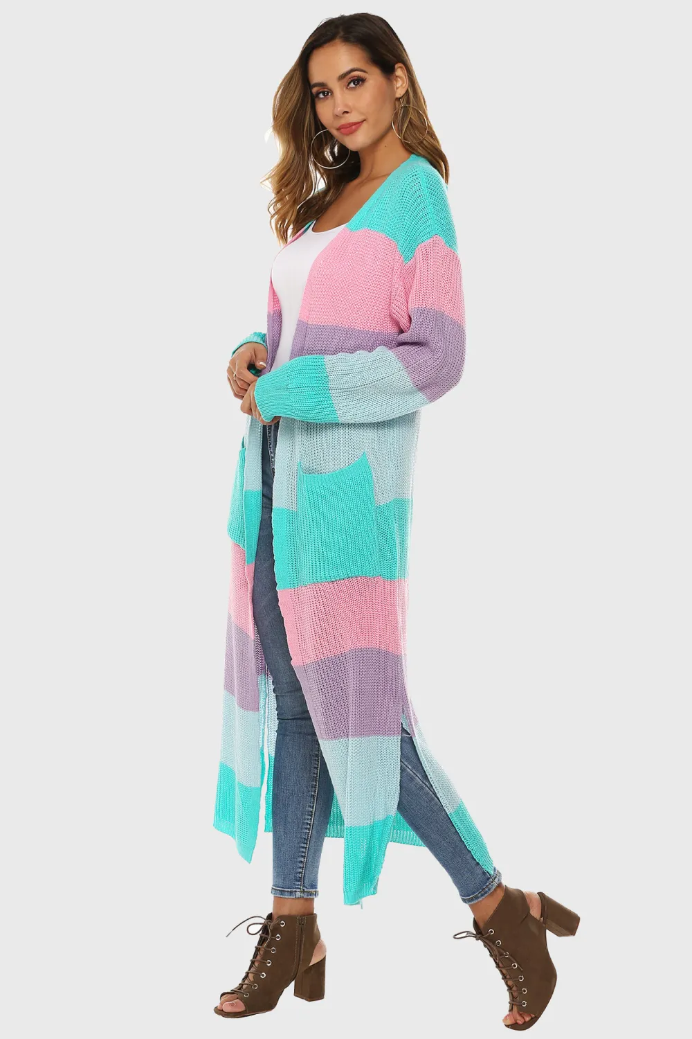 Color Block Long Sleeve Pocketed Cardigan, image 5