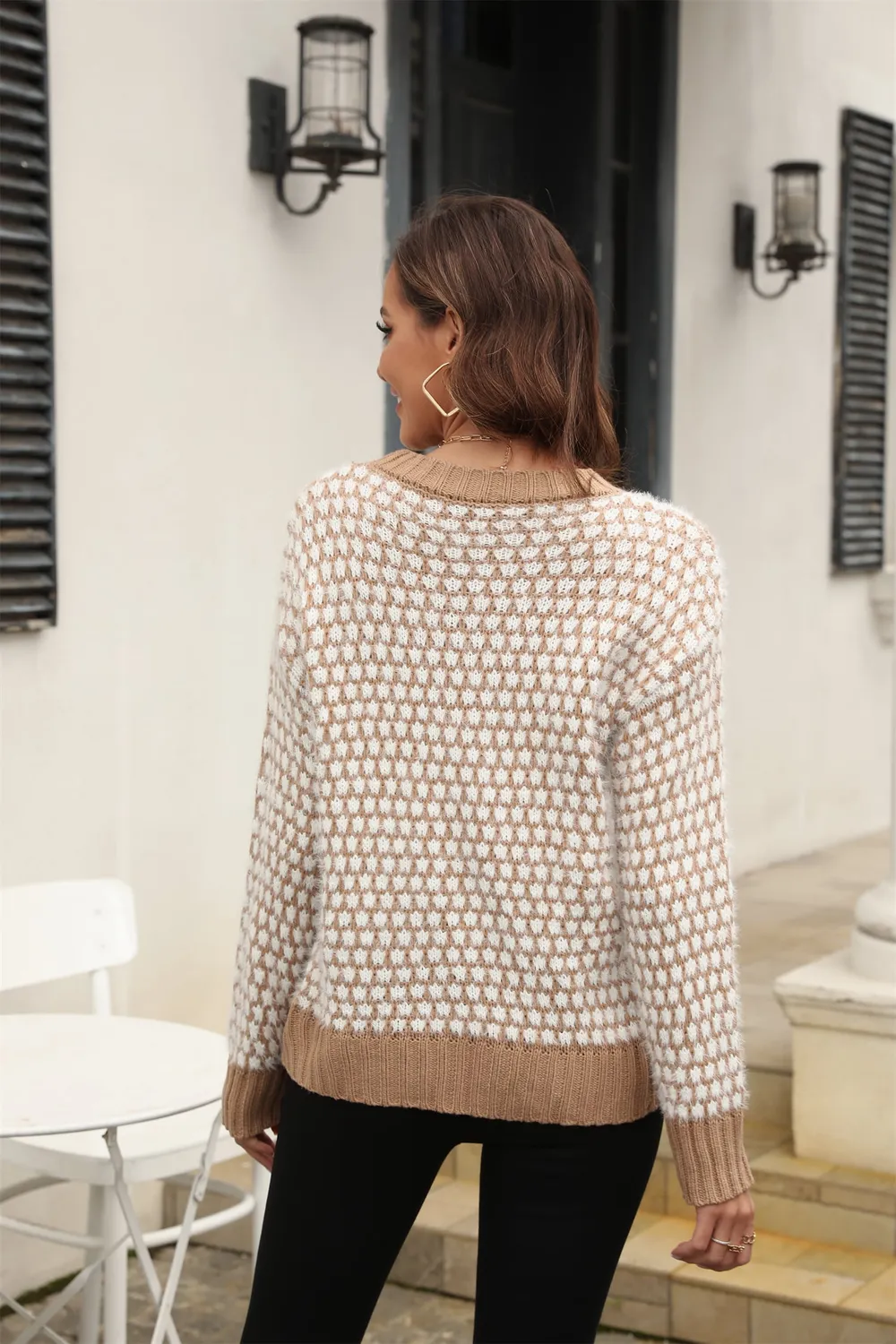 Printed Round Neck Dropped Shoulder Sweater, image 8