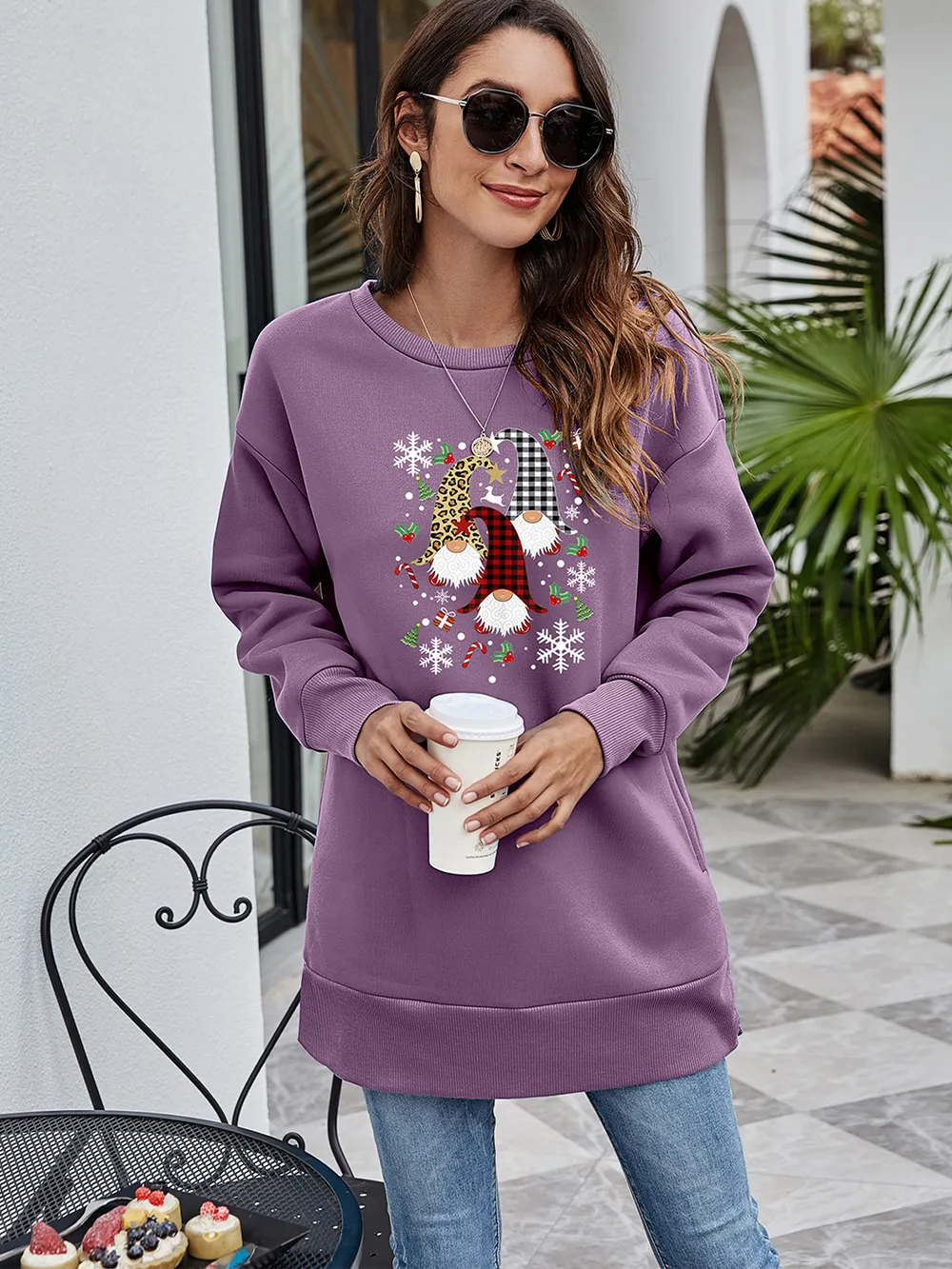 Graphic Round Neck Dropped Shoulder Sweatshirt, image 2