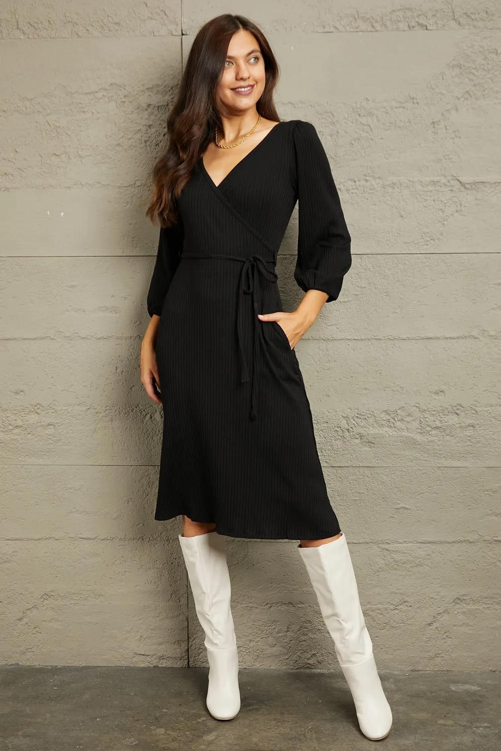 Full Size Surplice Flare Ruching Dress, image 9