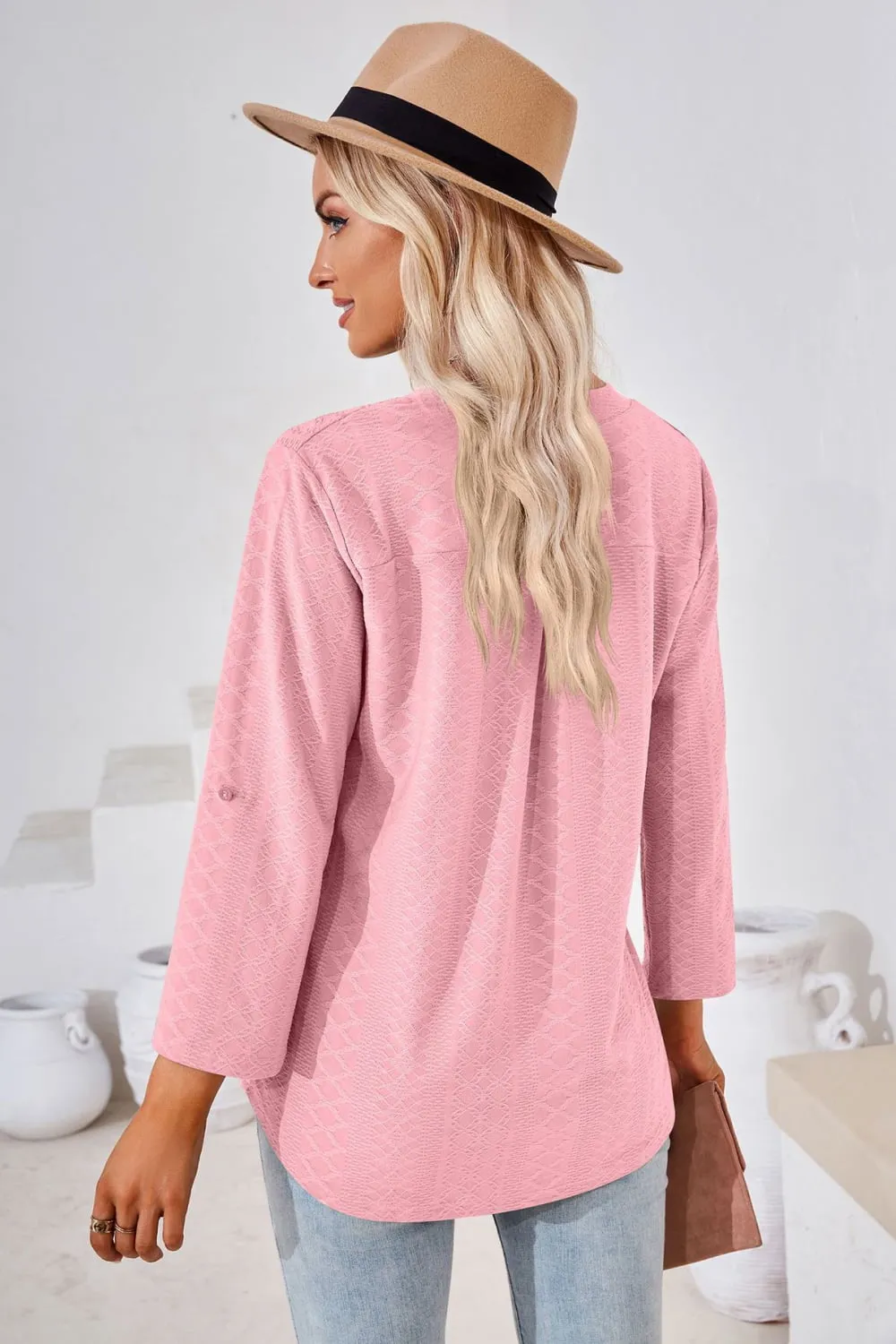 V-Neck Roll-Tap Sleeve Blouse, image 20