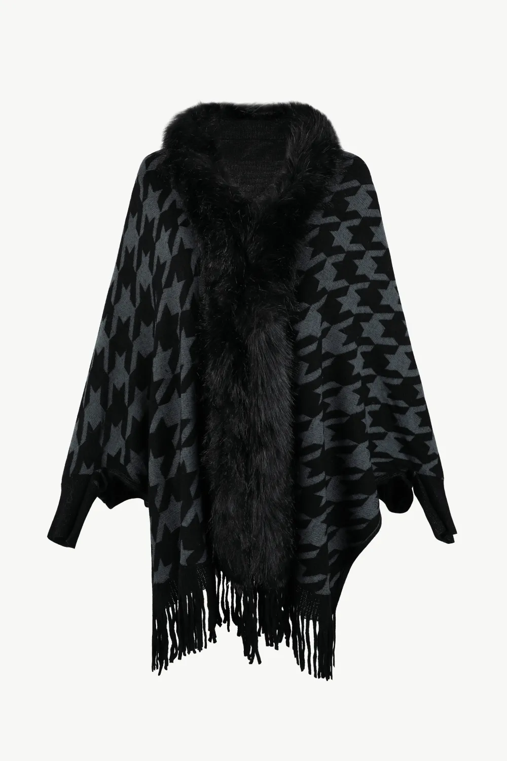 Houndstooth Fringe Hem Poncho, image 15