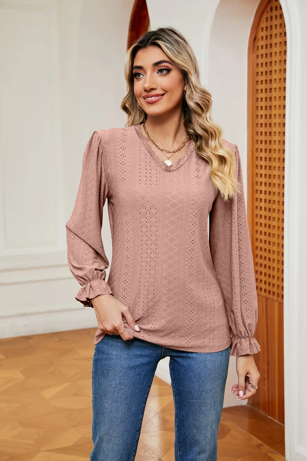 V-Neck Flounce Sleeve Blouse, image 16