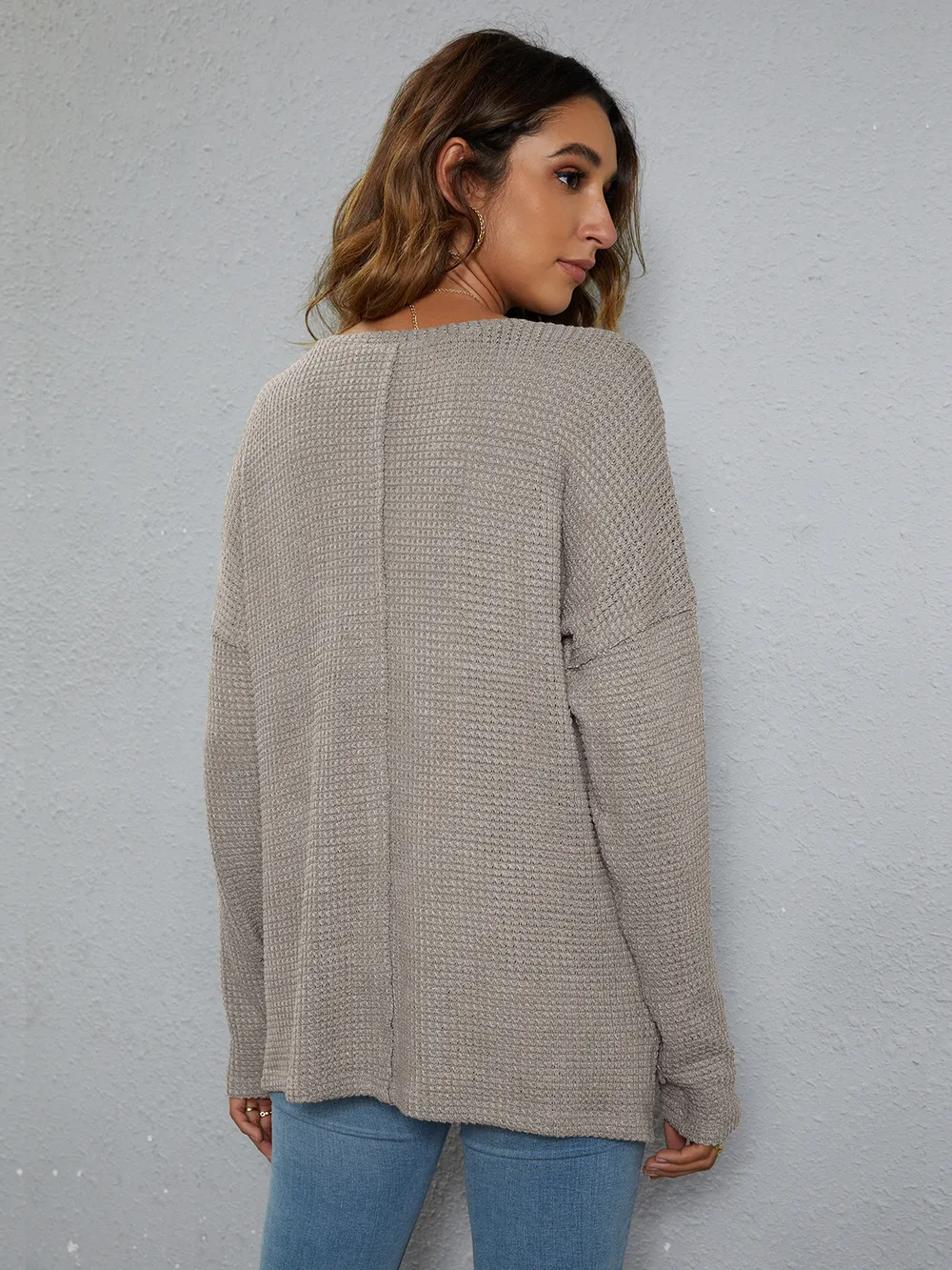 Dropped Shoulder High-Low Waffle-Knit Top, image 13