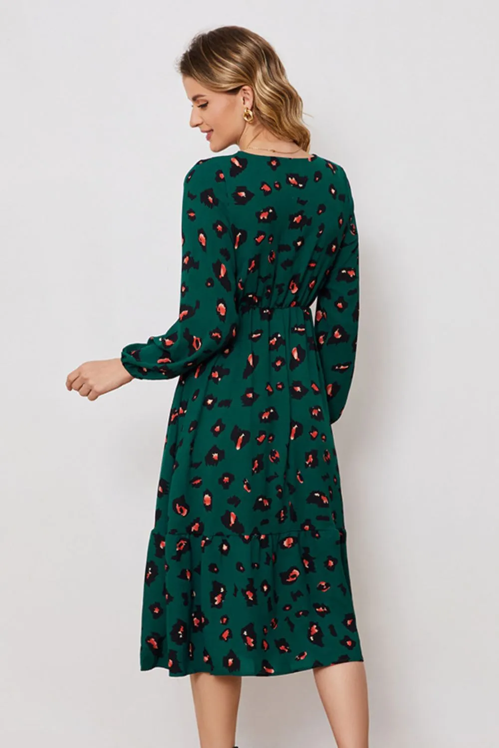 Printed Surplice Neck Long Sleeve Dress, image 4