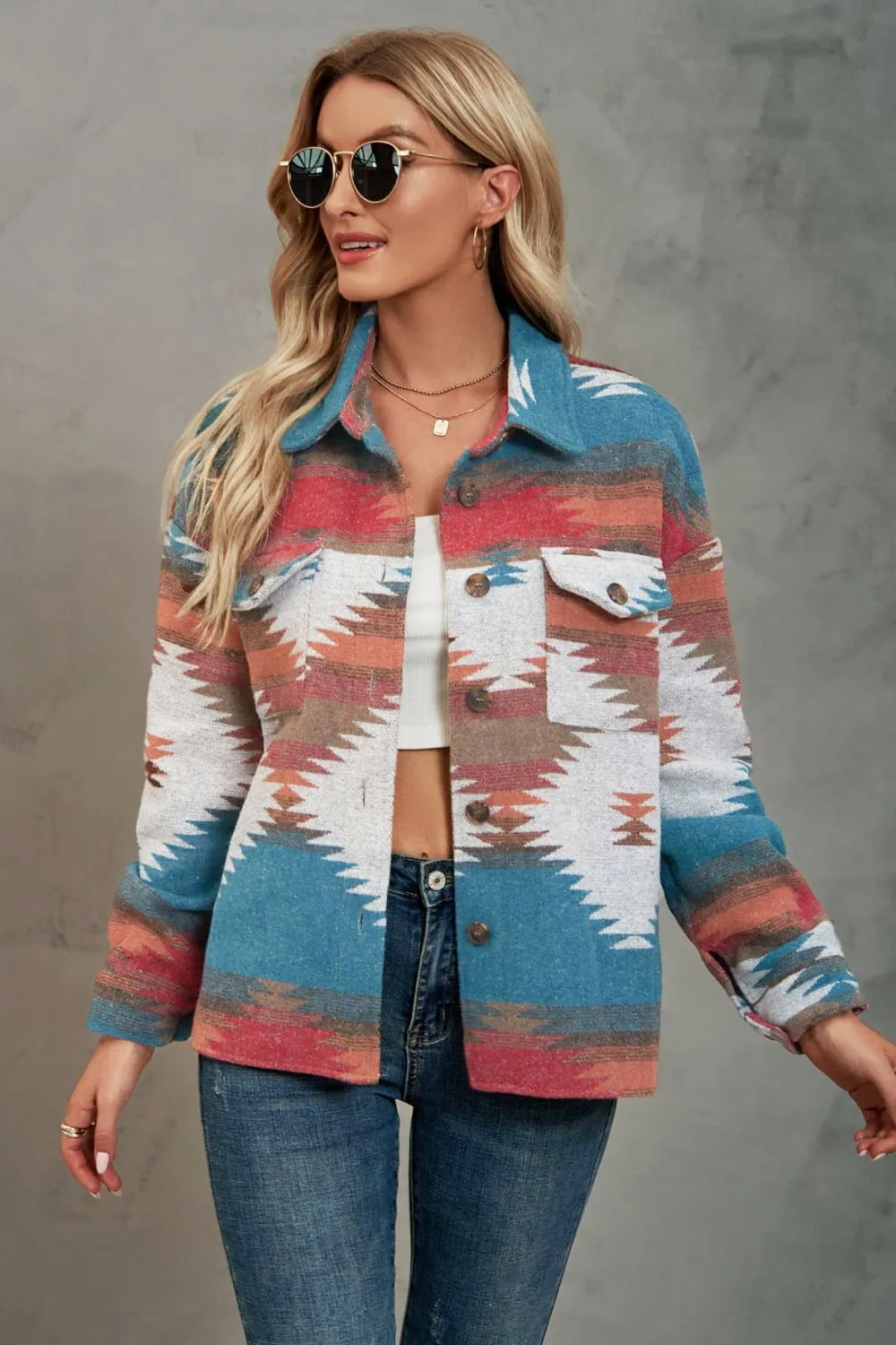 Printed Collared Neck Jacket, image 2