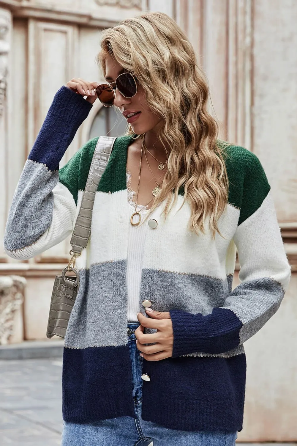 Color Block V-Neck Button Down Cardigan, image 18