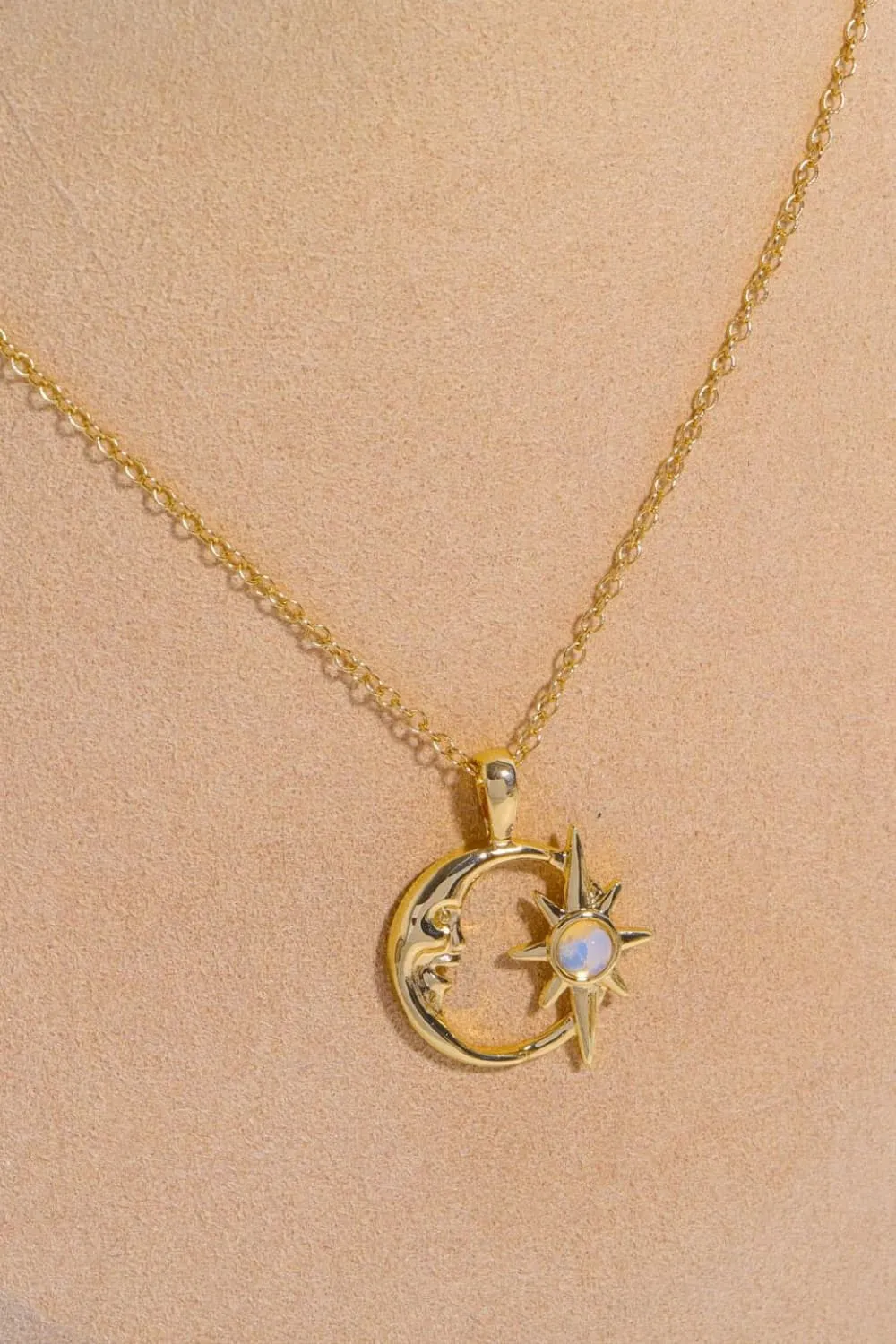 Copper 14K Gold-Plated Moon & Star Shape Pendant Necklace, image 3