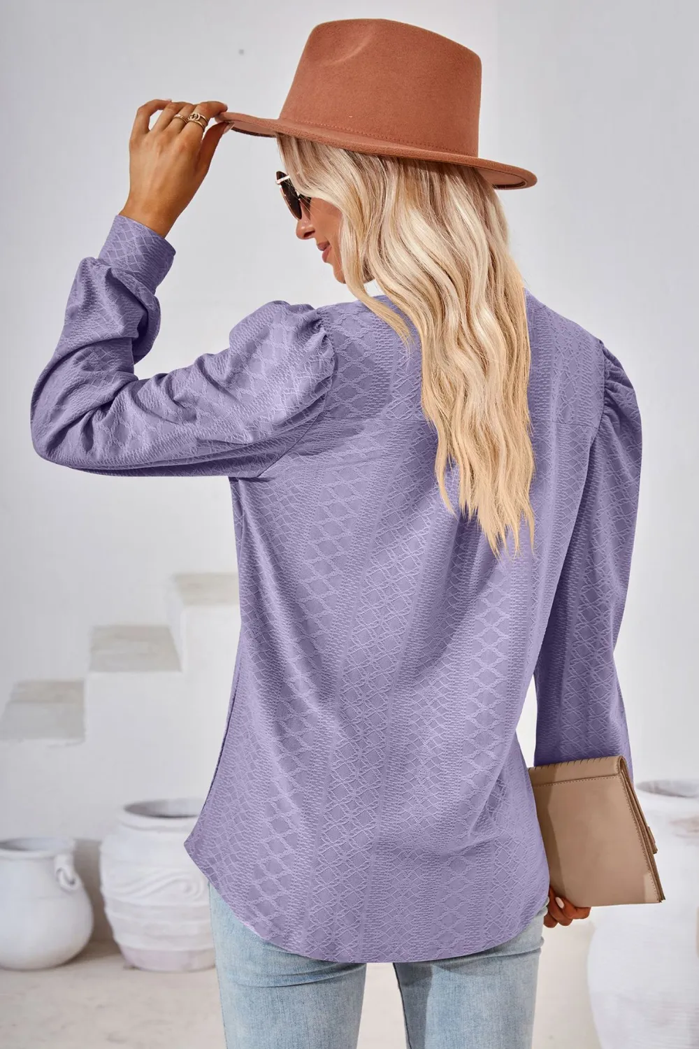 V-Neck Puff Sleeve Blouse, image 3