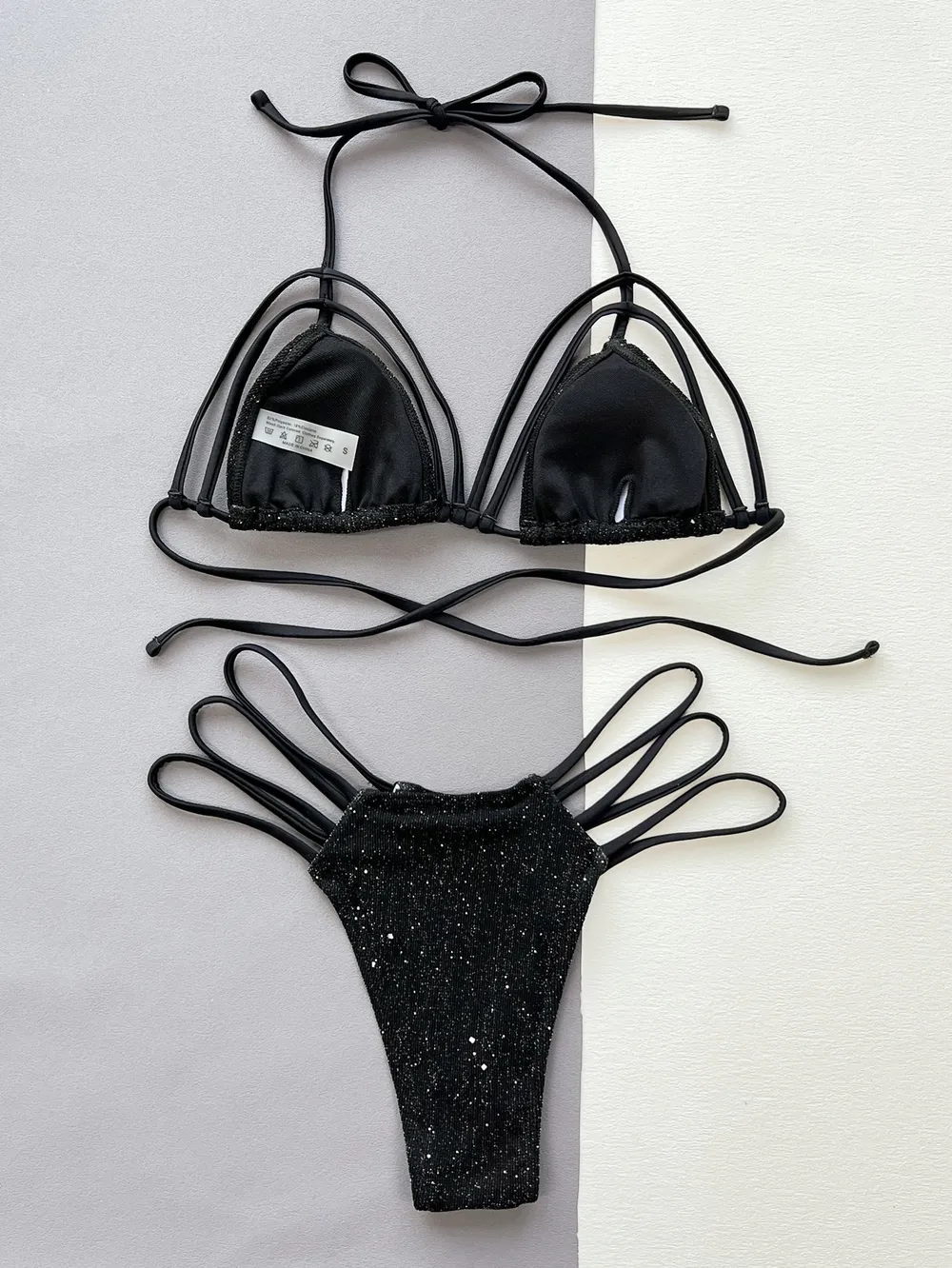 Glitter Halter Neck Strappy Two-Piece Bikini Set, image 5