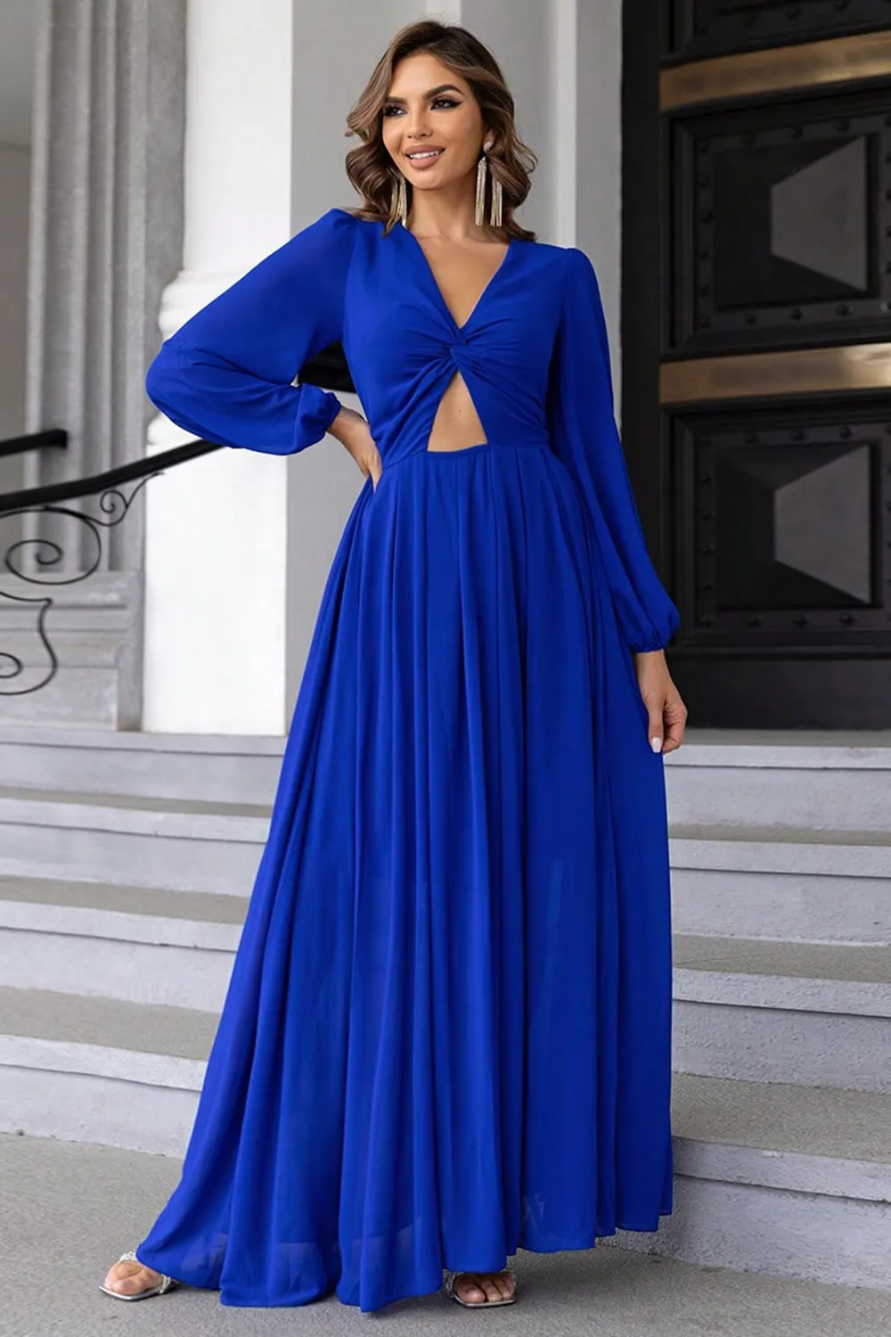 Twist Front Cutout Long Sleeve Dress, image 4