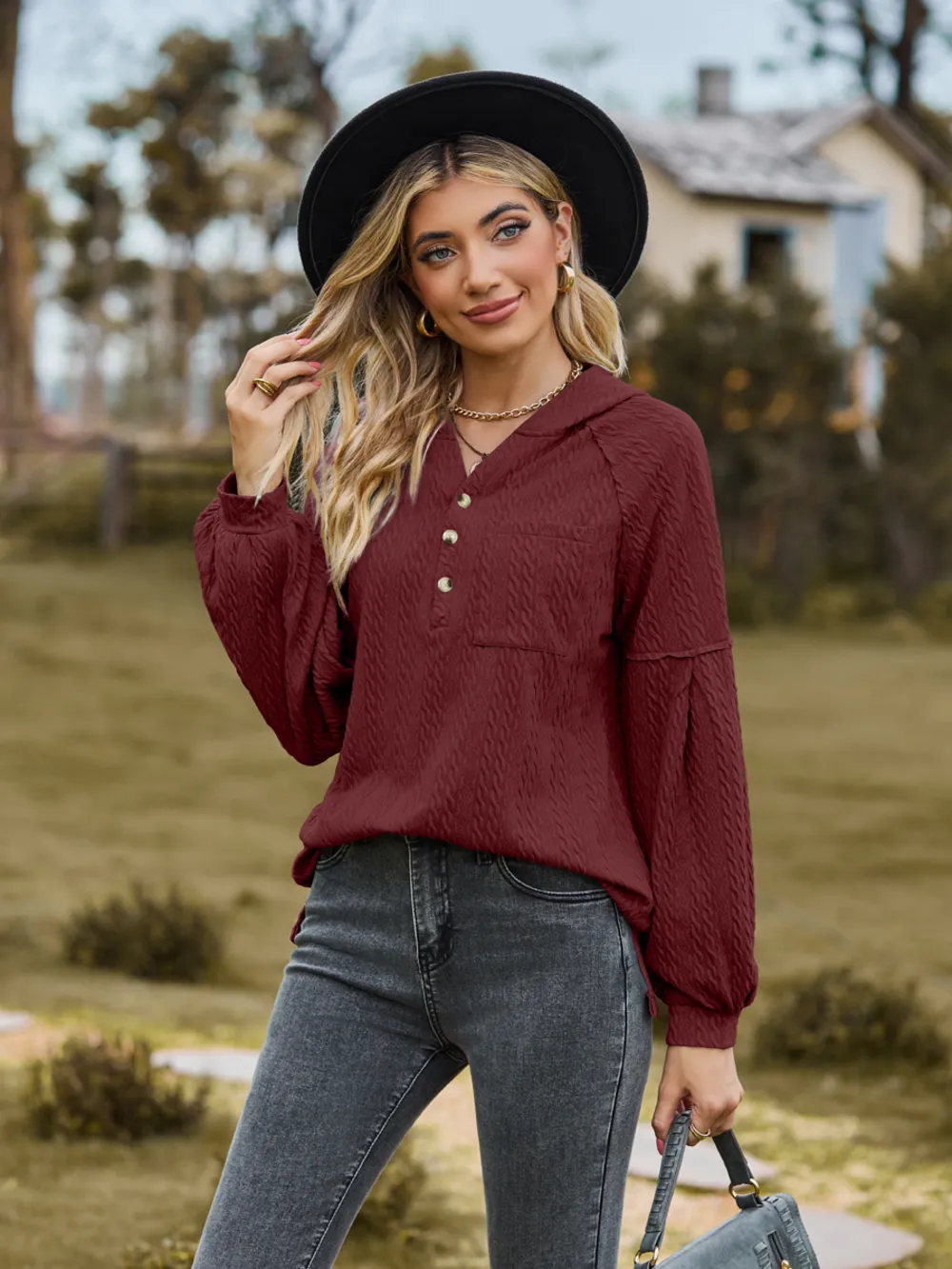 Cable-Knit Dropped Shoulder Hoodie, image 15