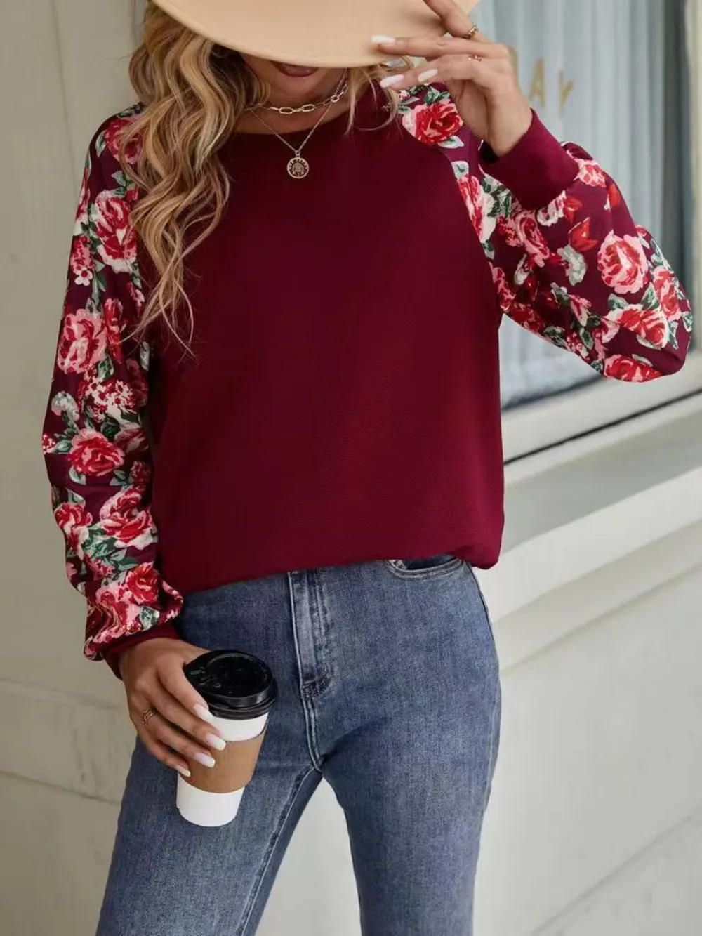 Floral Raglan Sleeve Round Neck Sweatshirt, image 7