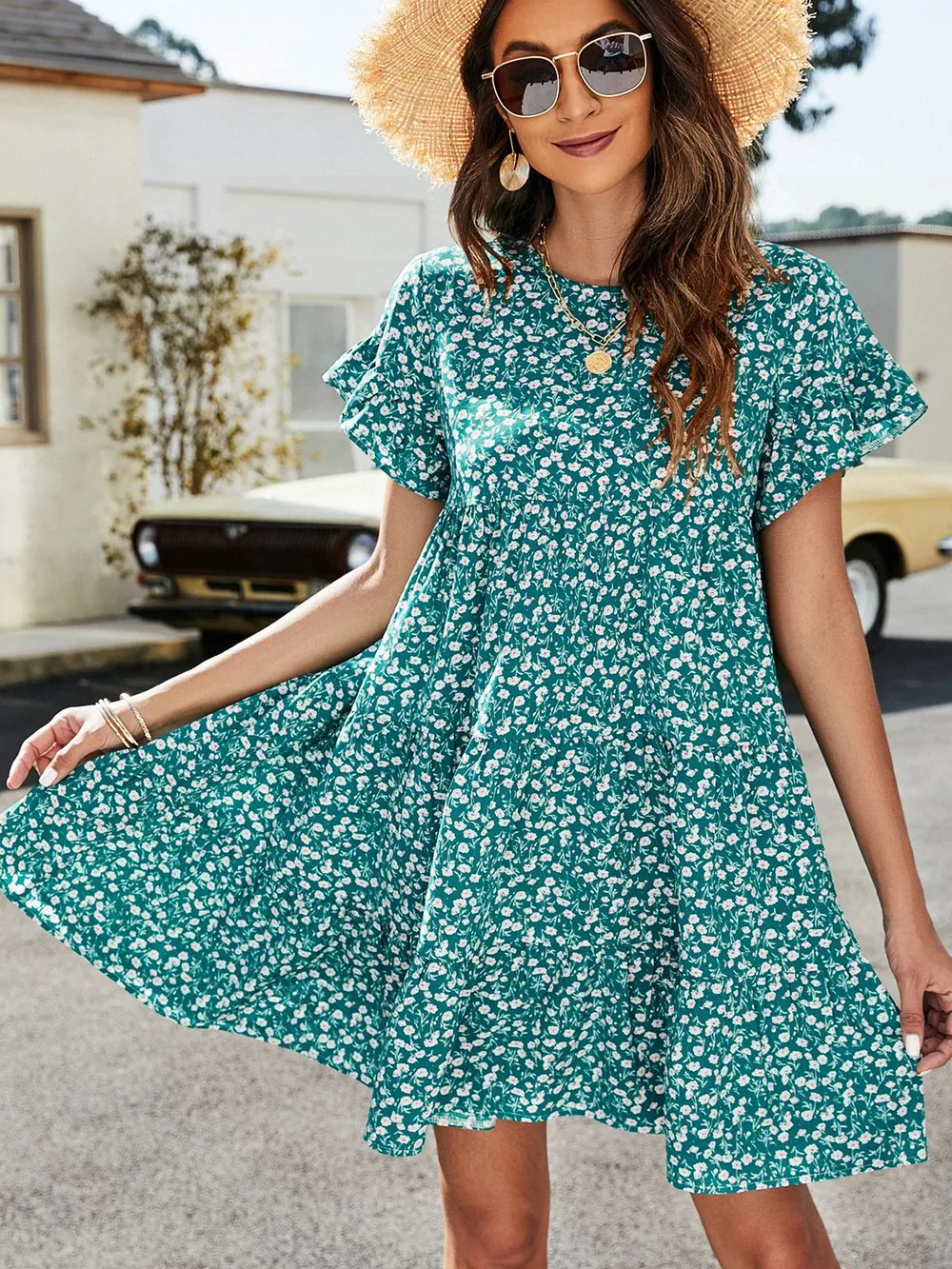 Short Flounce Sleeve Tiered Dress, image 11