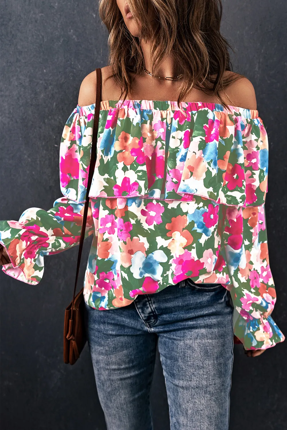 Floral Off-Shoulder Flounce Sleeve Layered Blouse, image 3