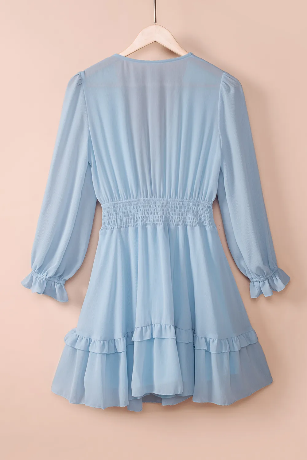 Tied Plunge Smocked Waist Flounce Sleeve Dress, image 18