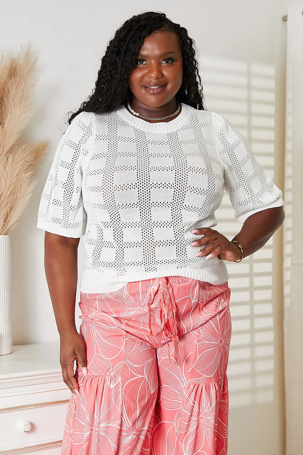 Ribbed Trim Round Neck Knit Top, image 33