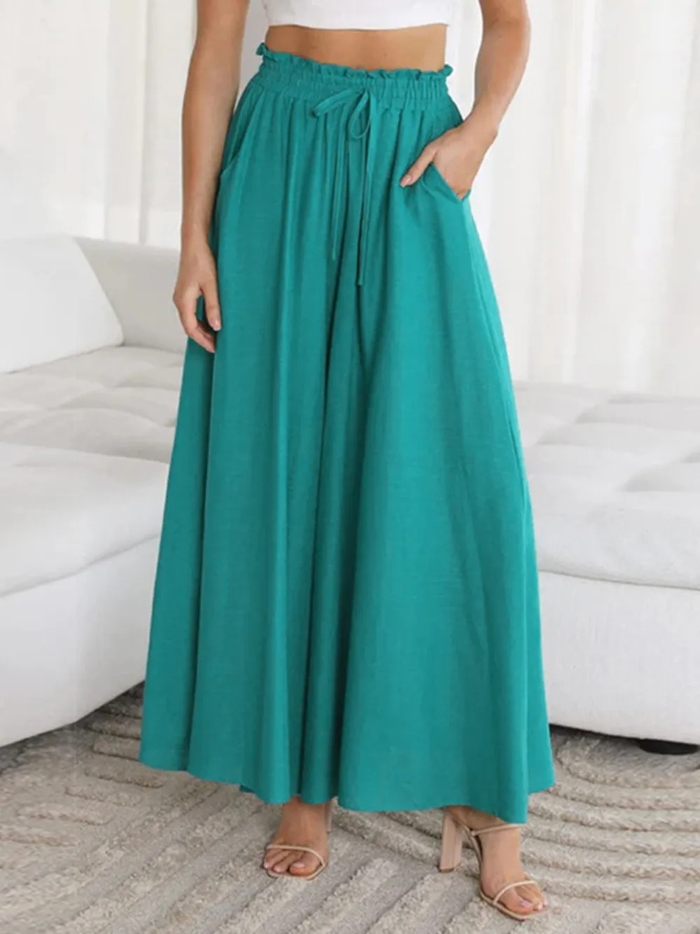 Drawstring Waist Wide Leg Pants, image 11