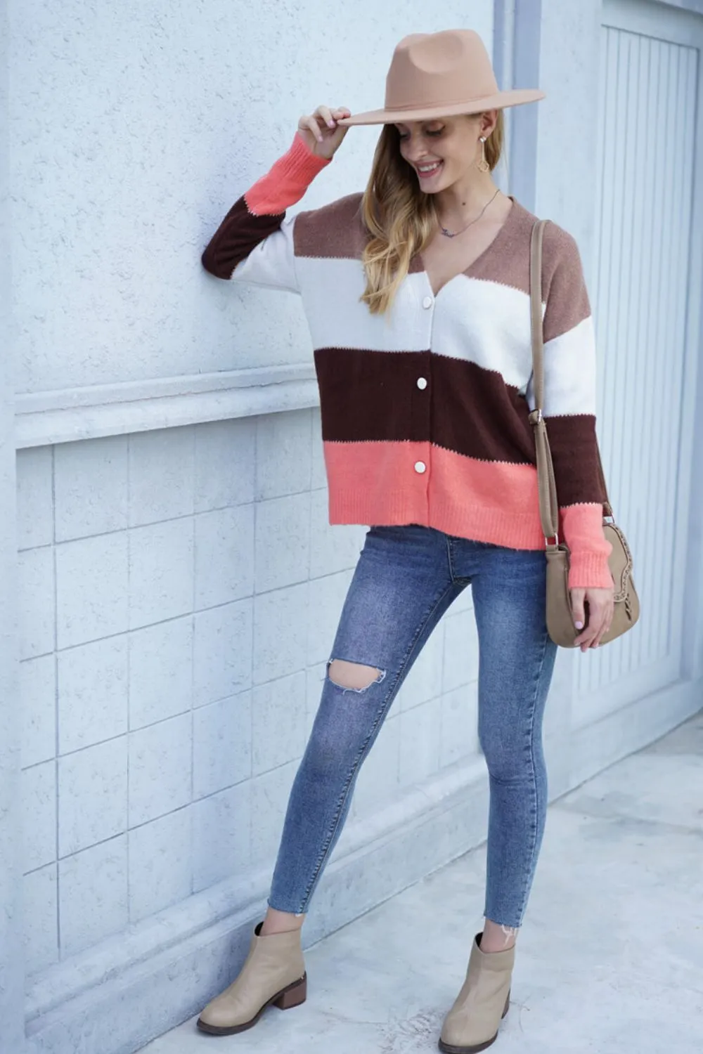 Color Block V-Neck Button Down Cardigan, image 19