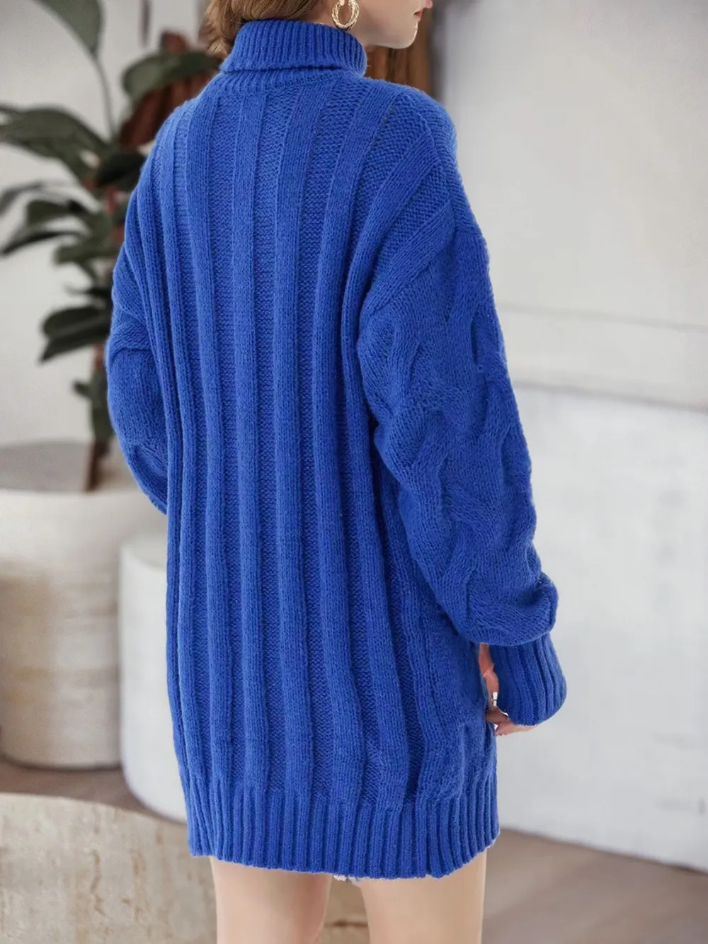 Cable-Knit Turtleneck Sweater Dress, image 4