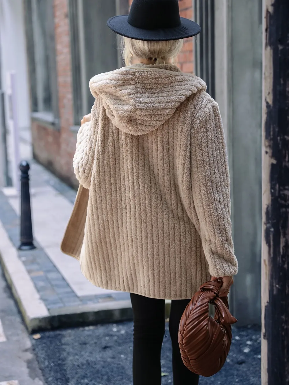 Open Front Ribbed Hooded Coat, image 3