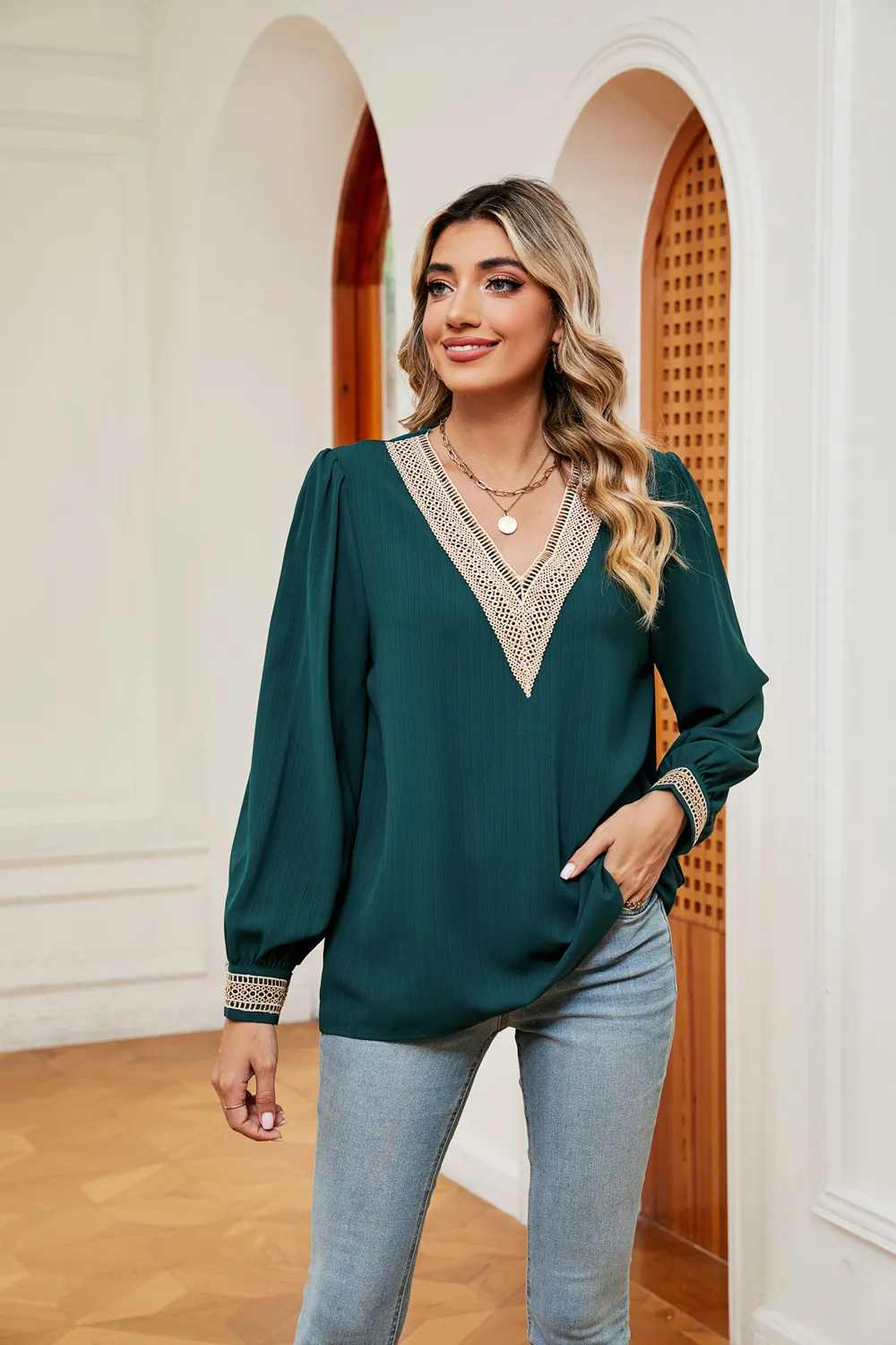 Contrast Puff Sleeve Blouse, image 13