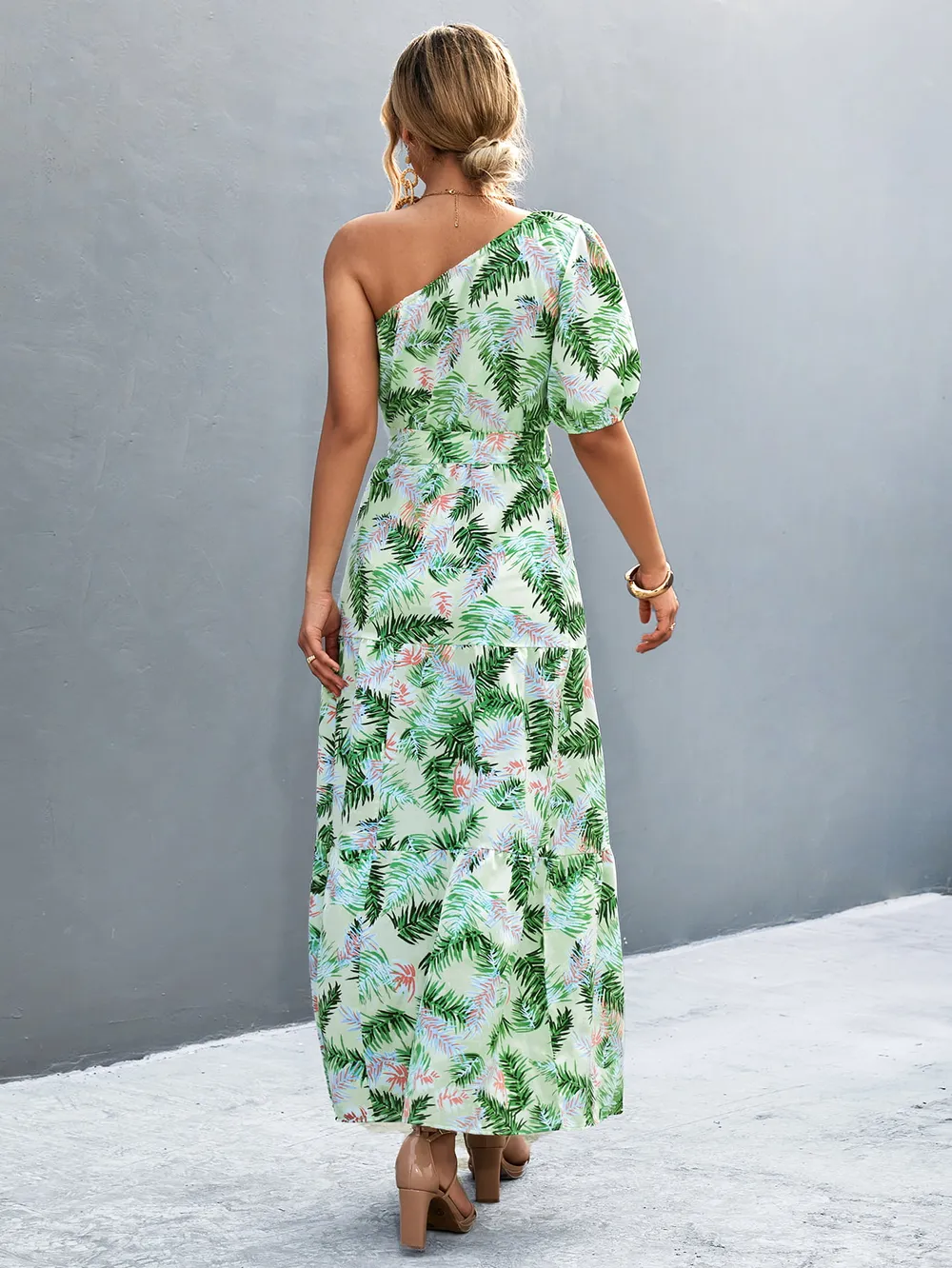 Printed Tie Waist One Shoulder Maxi Dress, image 12