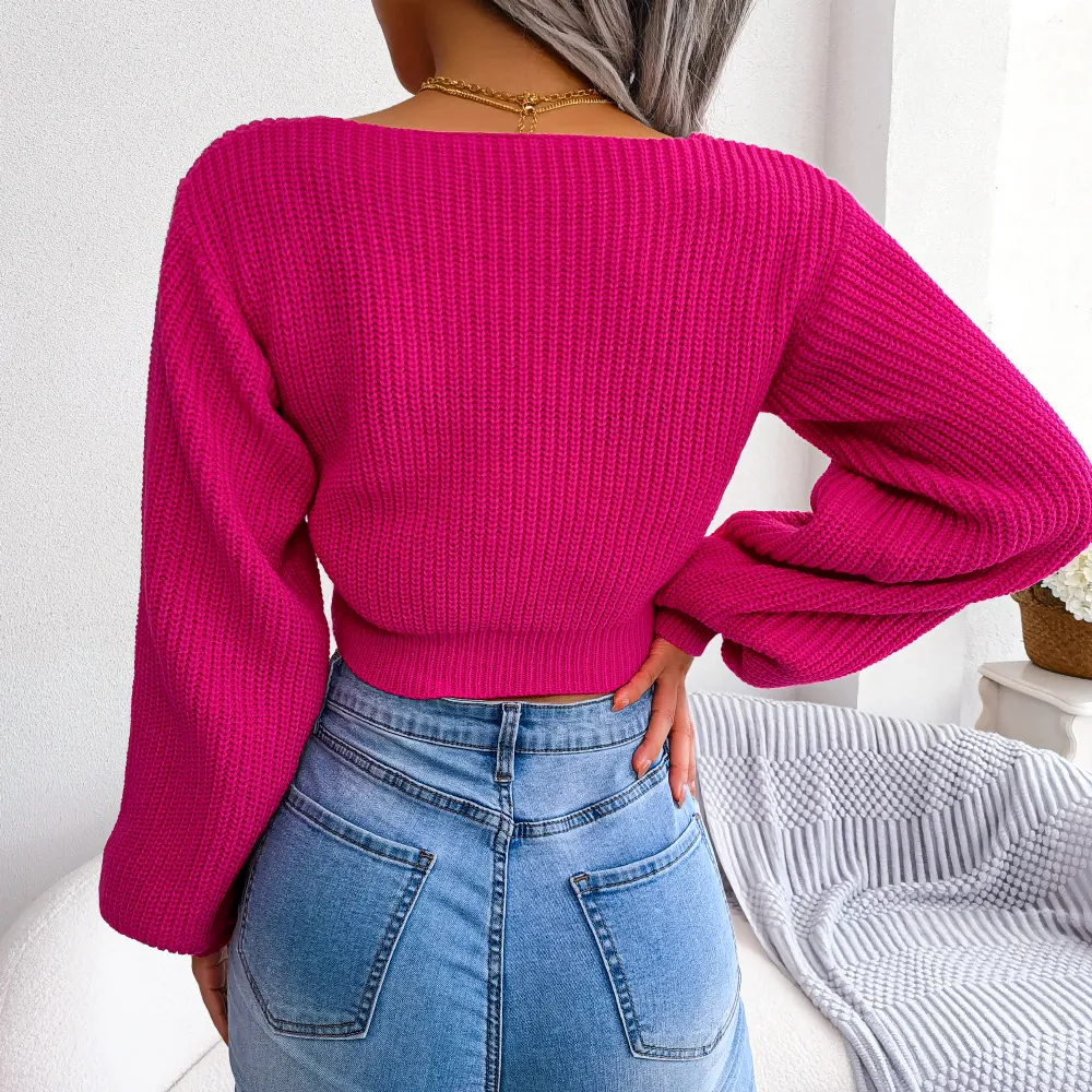 Tie-Front Rib-Knit Cropped Sweater, image 9