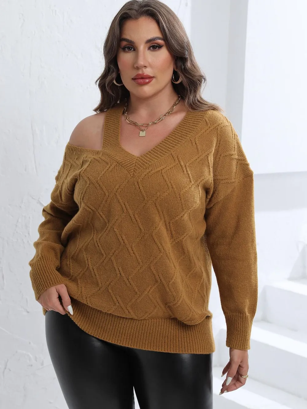 Plus Size Cutout V-Neck Sweater, image 2