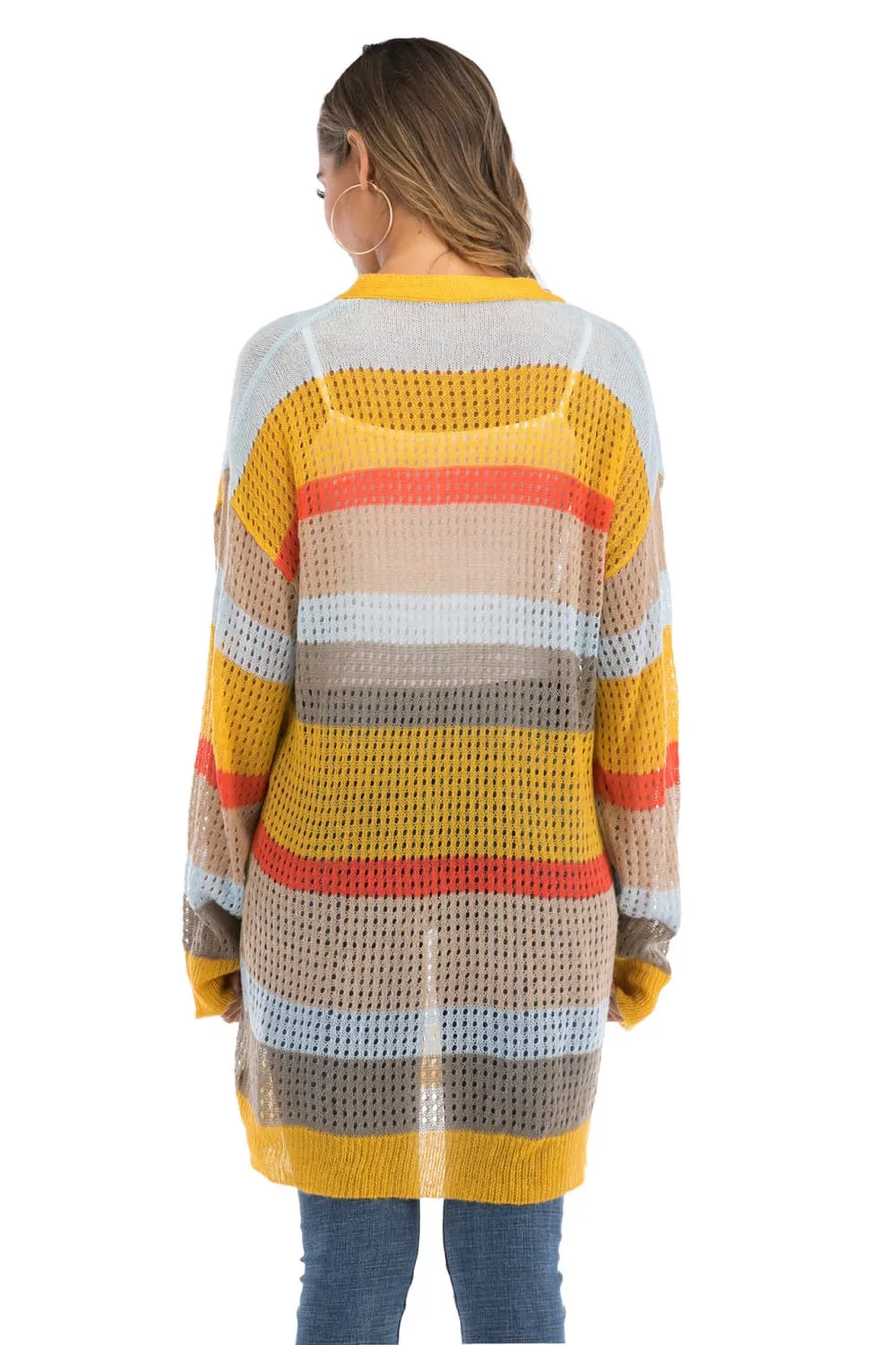 Color Block Openwork Long Sleeve Cardigan, image 2