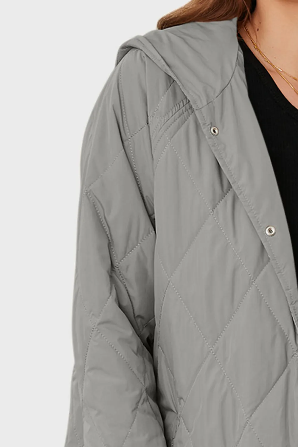 Snap Down Hooded Slit Winter Coat, image 3