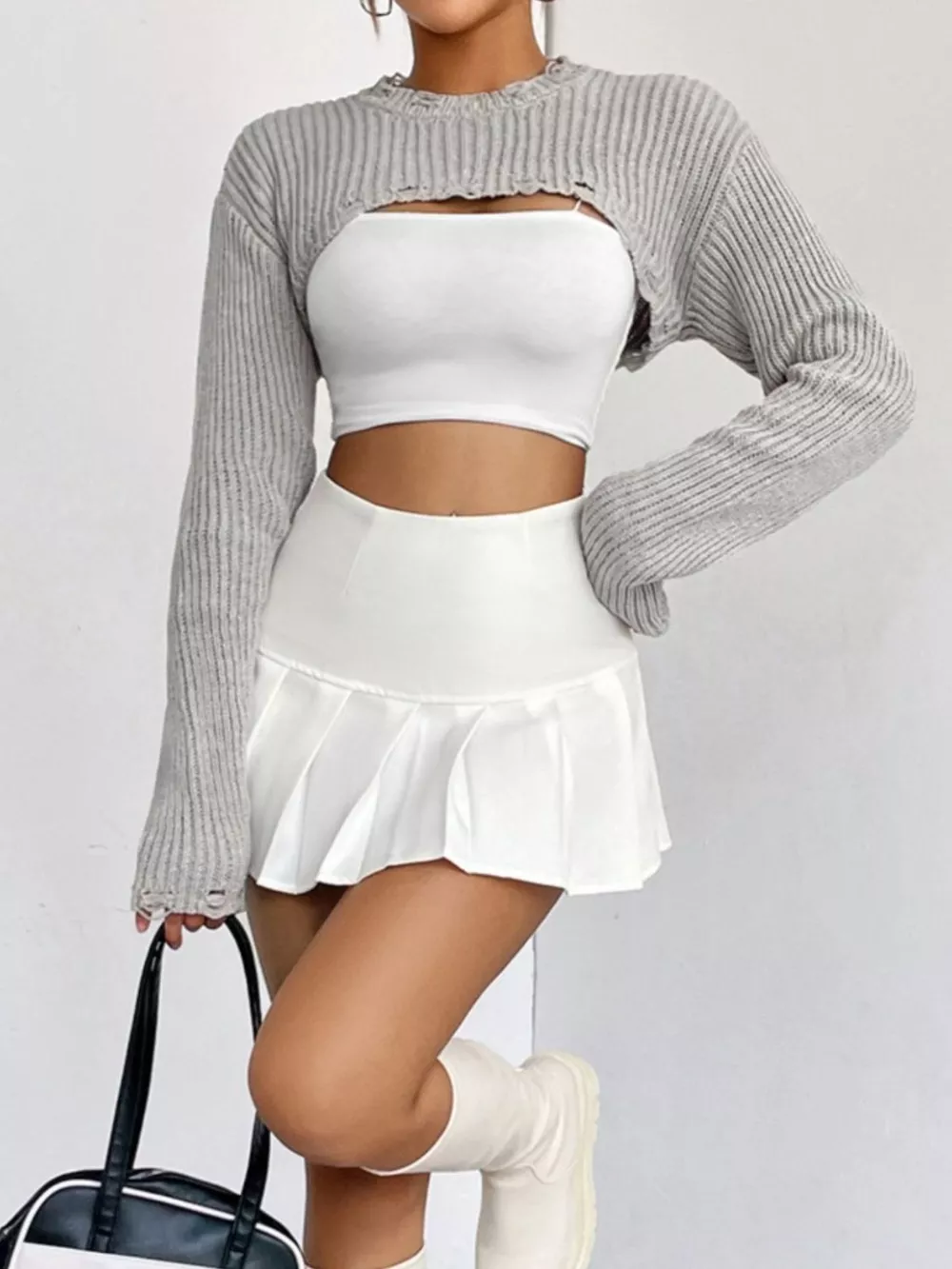 Distressed Long Sleeve Cropped Sweater, image 2