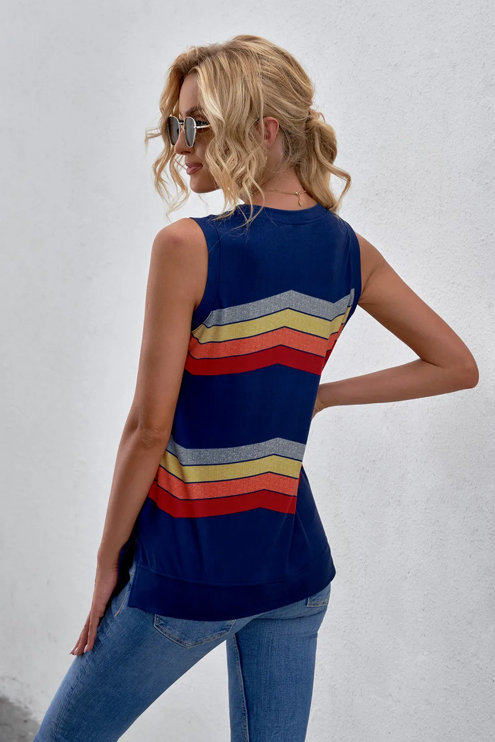 Printed Side Slit Round Neck Tank, image 19
