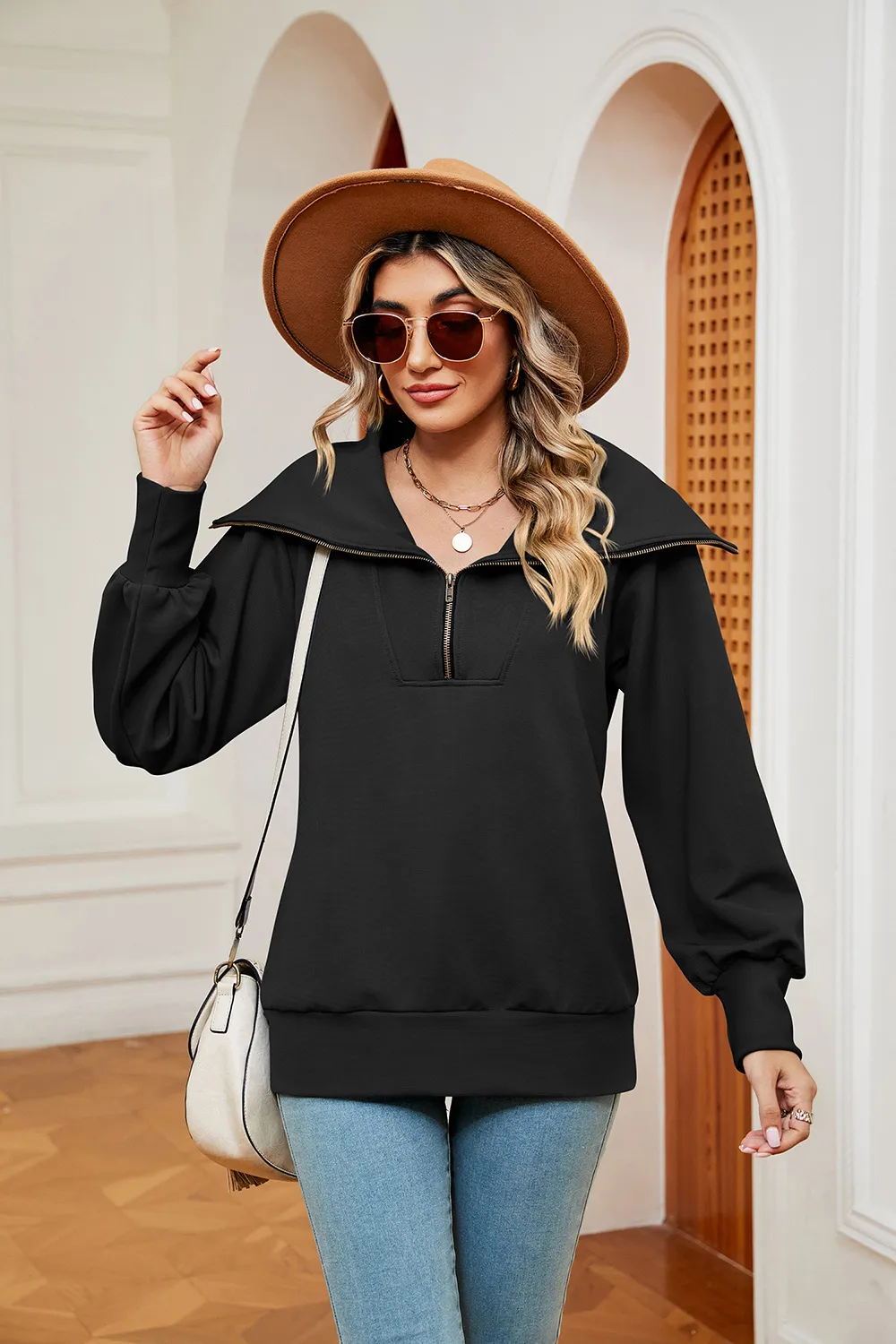 Half-Zip Collared Sweatshirt, image 10