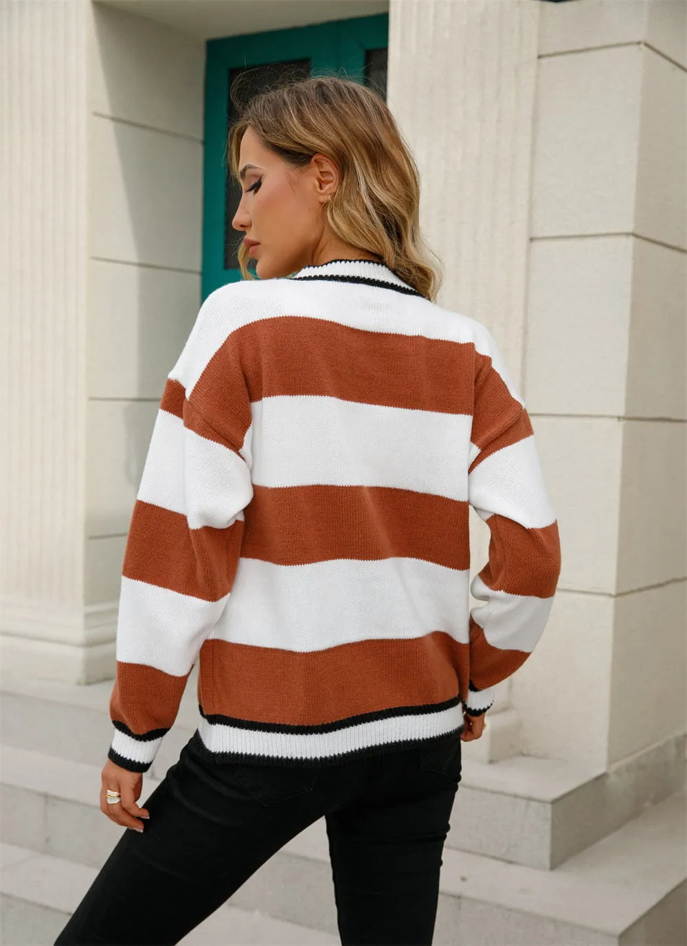 Color Block V-Neck Long Sleeve Cardigan, image 3