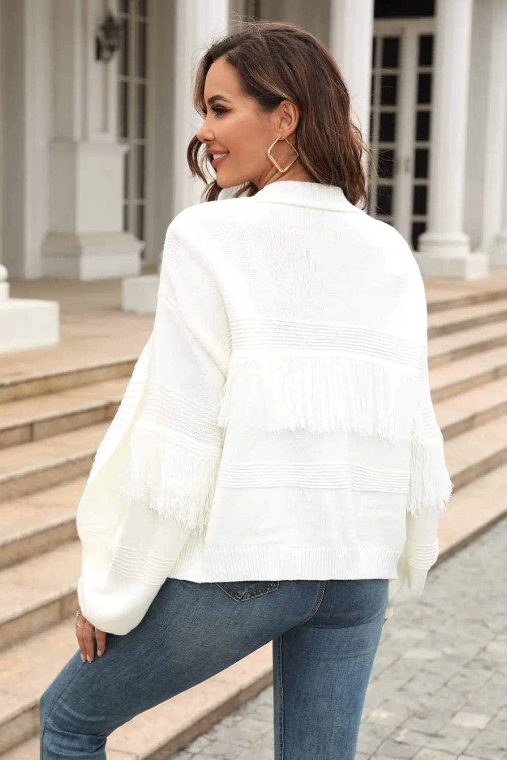 Fringe Trim Open Front Cardigan, image 23