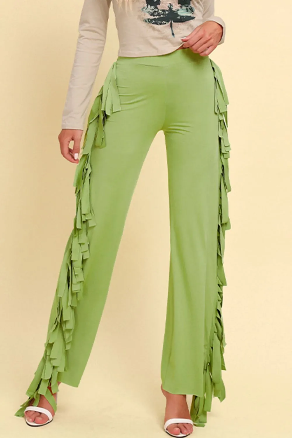 Fringe Trim Wide Leg Pants, image 9