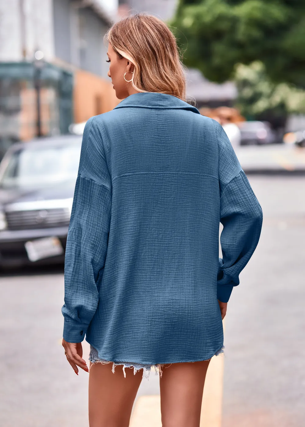 Textured Dropped Shoulder Longline Shirt, image 13
